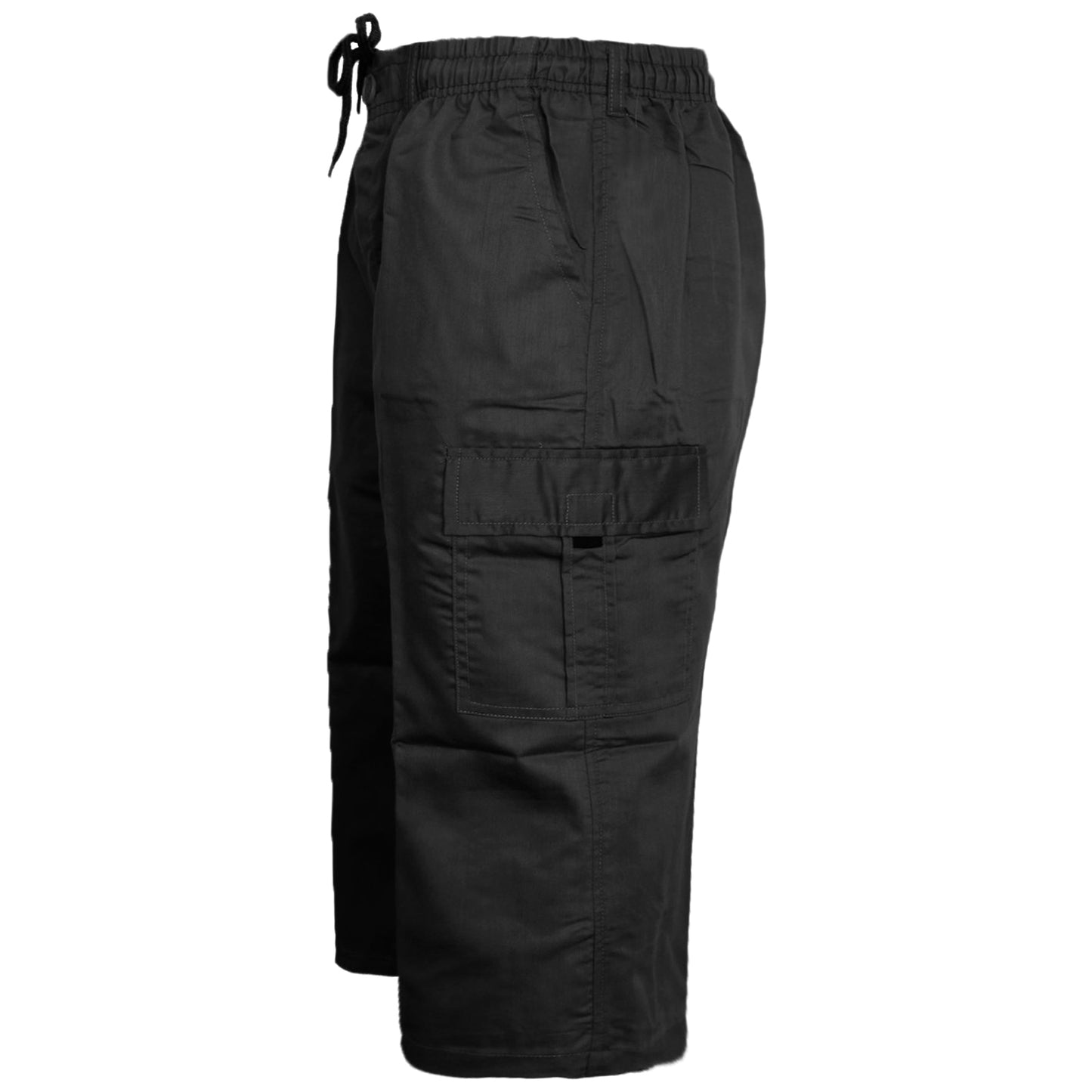 MENS 3/4 CARGO SHORTS THREE QUARTER LENGTH COMBAT CASUAL SUMMER LIGHTWEIGHT POLY COTTON WORKWEAR ELASTIC WAIST BIG SIZES S-5XL