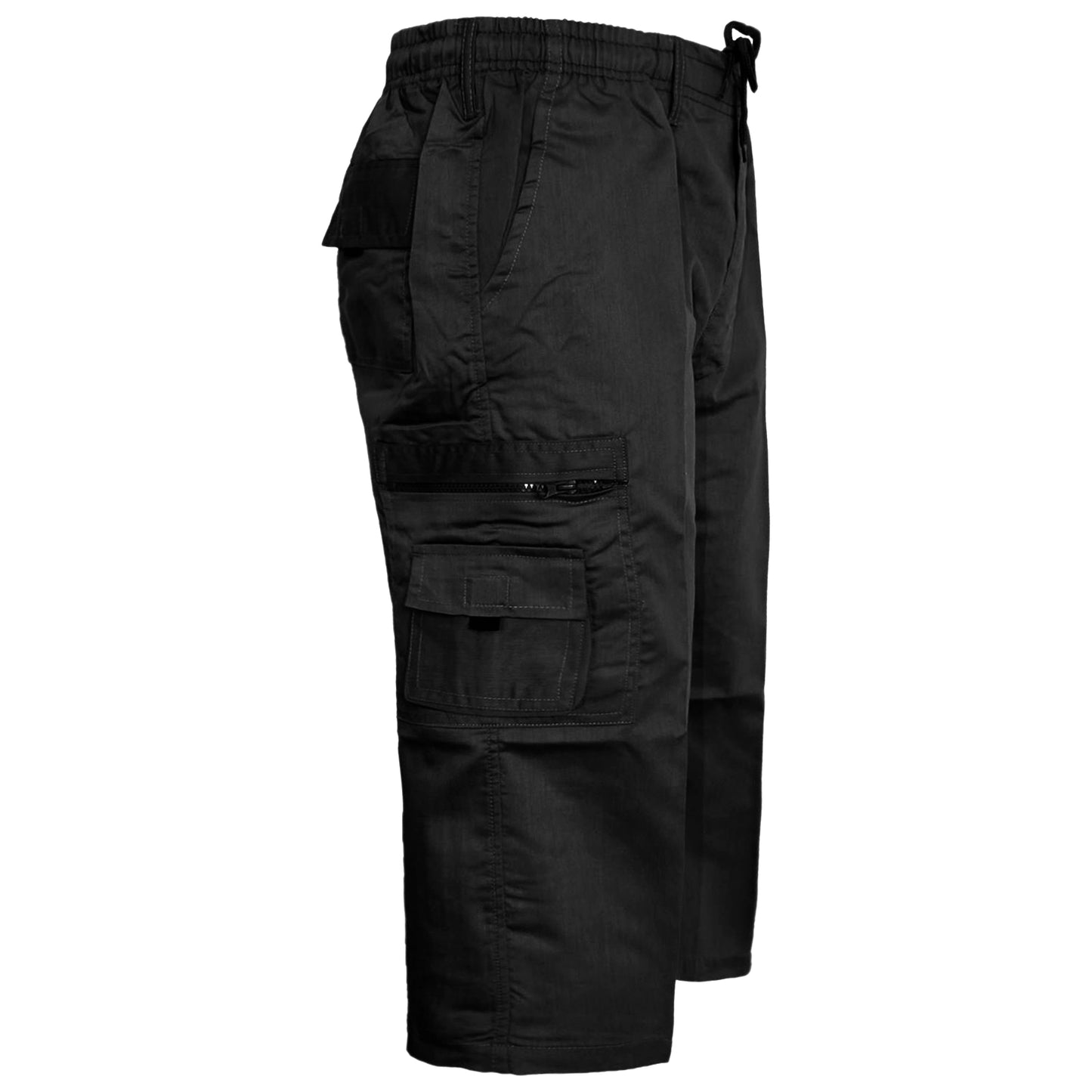 MENS 3/4 CARGO SHORTS THREE QUARTER LENGTH COMBAT CASUAL SUMMER LIGHTWEIGHT POLY COTTON WORKWEAR ELASTIC WAIST BIG SIZES S-5XL