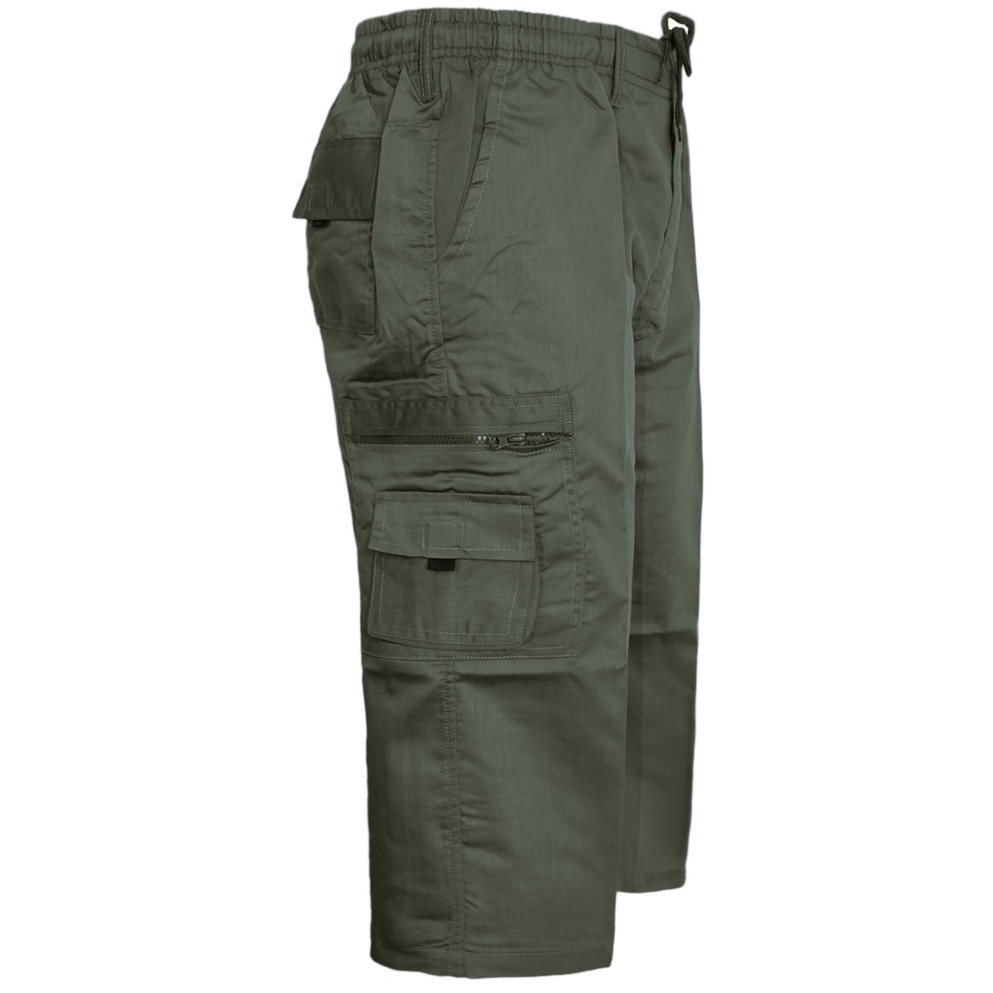 MENS 3/4 CARGO SHORTS THREE QUARTER LENGTH COMBAT CASUAL SUMMER LIGHTWEIGHT POLY COTTON WORKWEAR ELASTIC WAIST BIG SIZES S-5XL