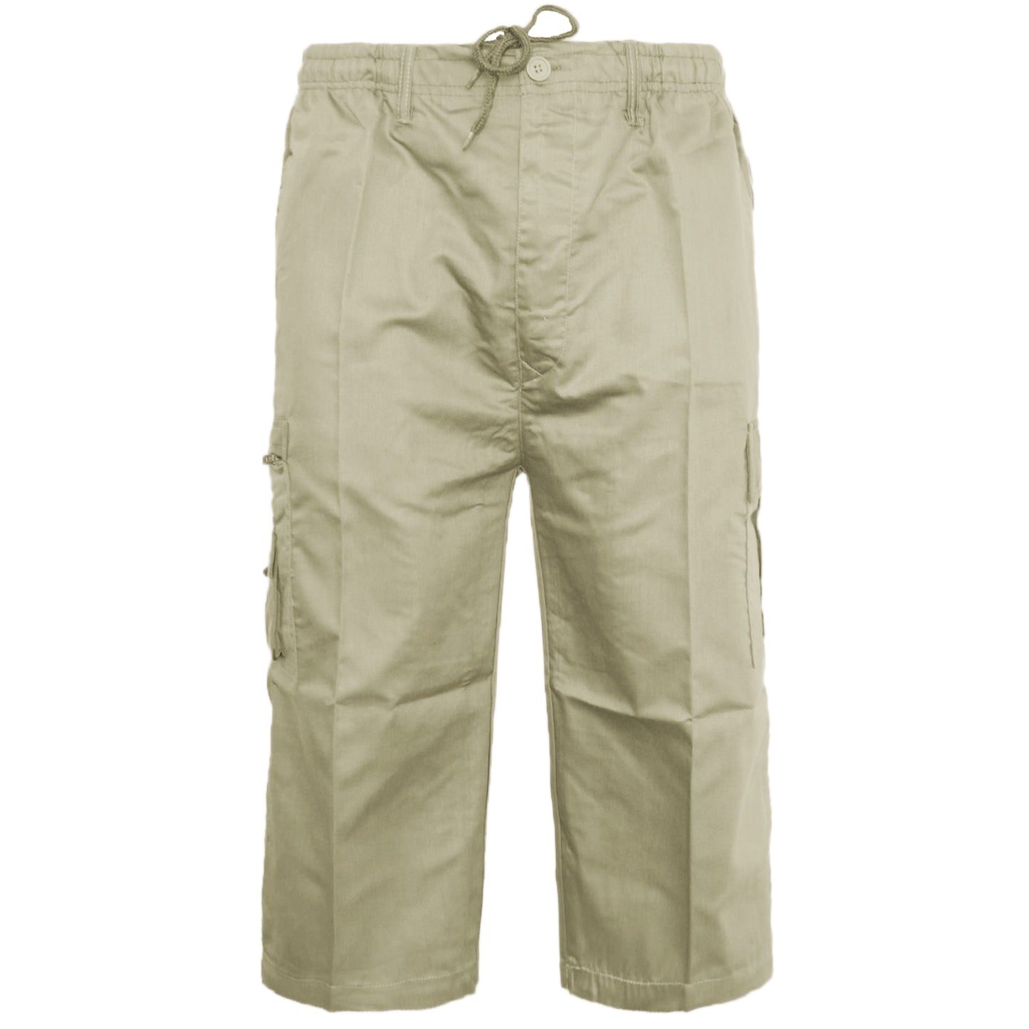 MENS 3/4 CARGO SHORTS THREE QUARTER LENGTH COMBAT CASUAL SUMMER LIGHTWEIGHT POLY COTTON WORKWEAR ELASTIC WAIST BIG SIZES S-5XL
