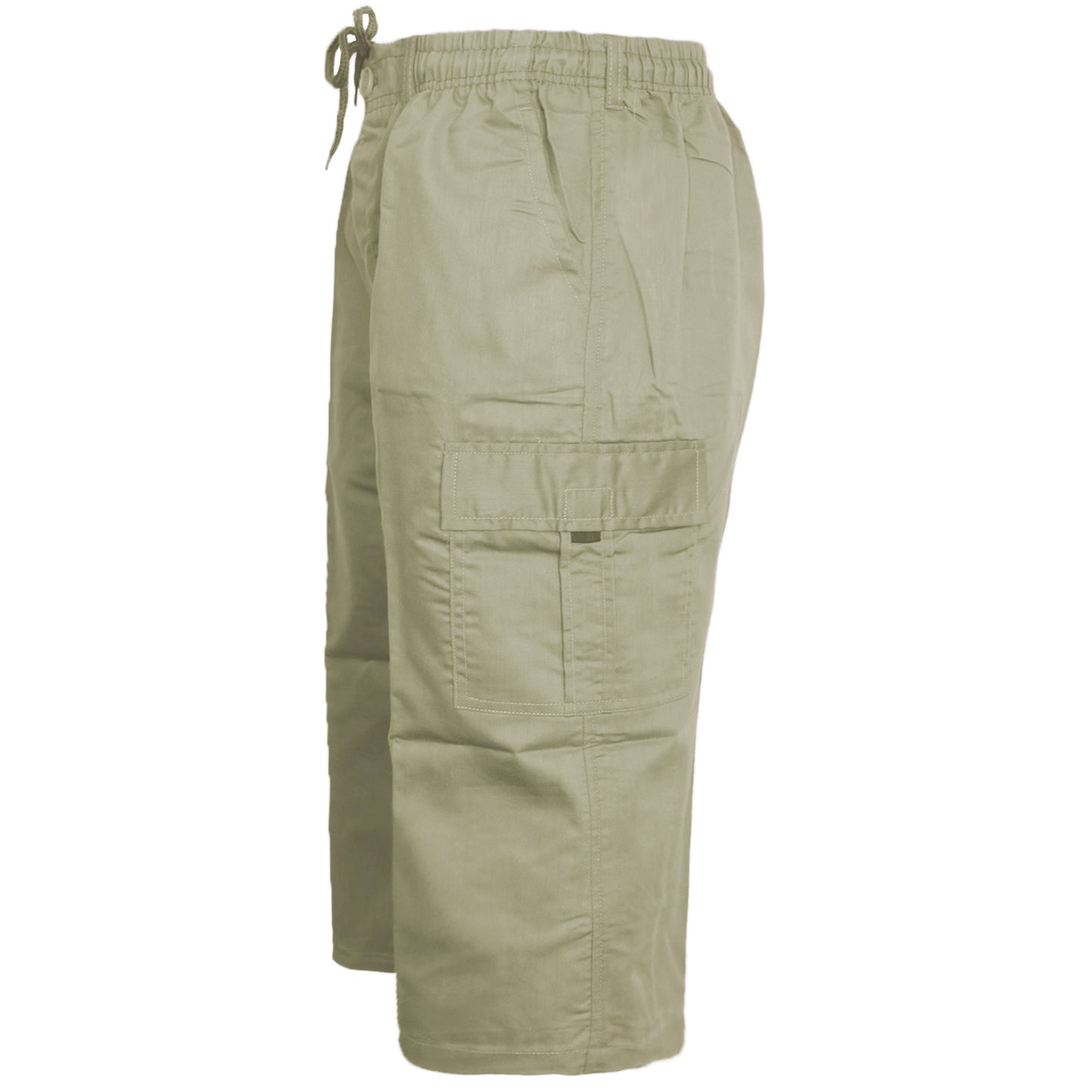 MENS 3/4 CARGO SHORTS THREE QUARTER LENGTH COMBAT CASUAL SUMMER LIGHTWEIGHT POLY COTTON WORKWEAR ELASTIC WAIST BIG SIZES S-5XL