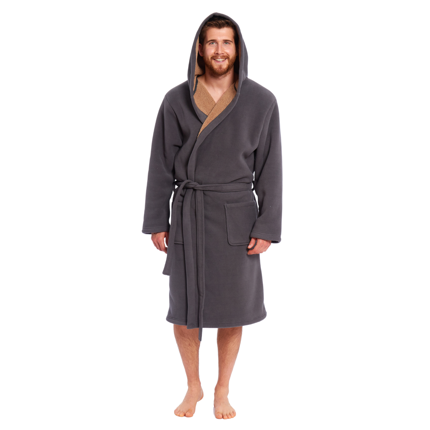 MENS SOFT DRESSING GOWN POLAR FLEECE BATH ROBE NIGHT LOUNGE WEAR M-L