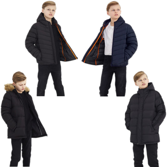 BRAVE SOUL BOYS PADDED JACKET PUFFER PUFFA WARM WINTER QUILTED NAVY BLACK  BUBBLE HOODED SCHOOL COAT