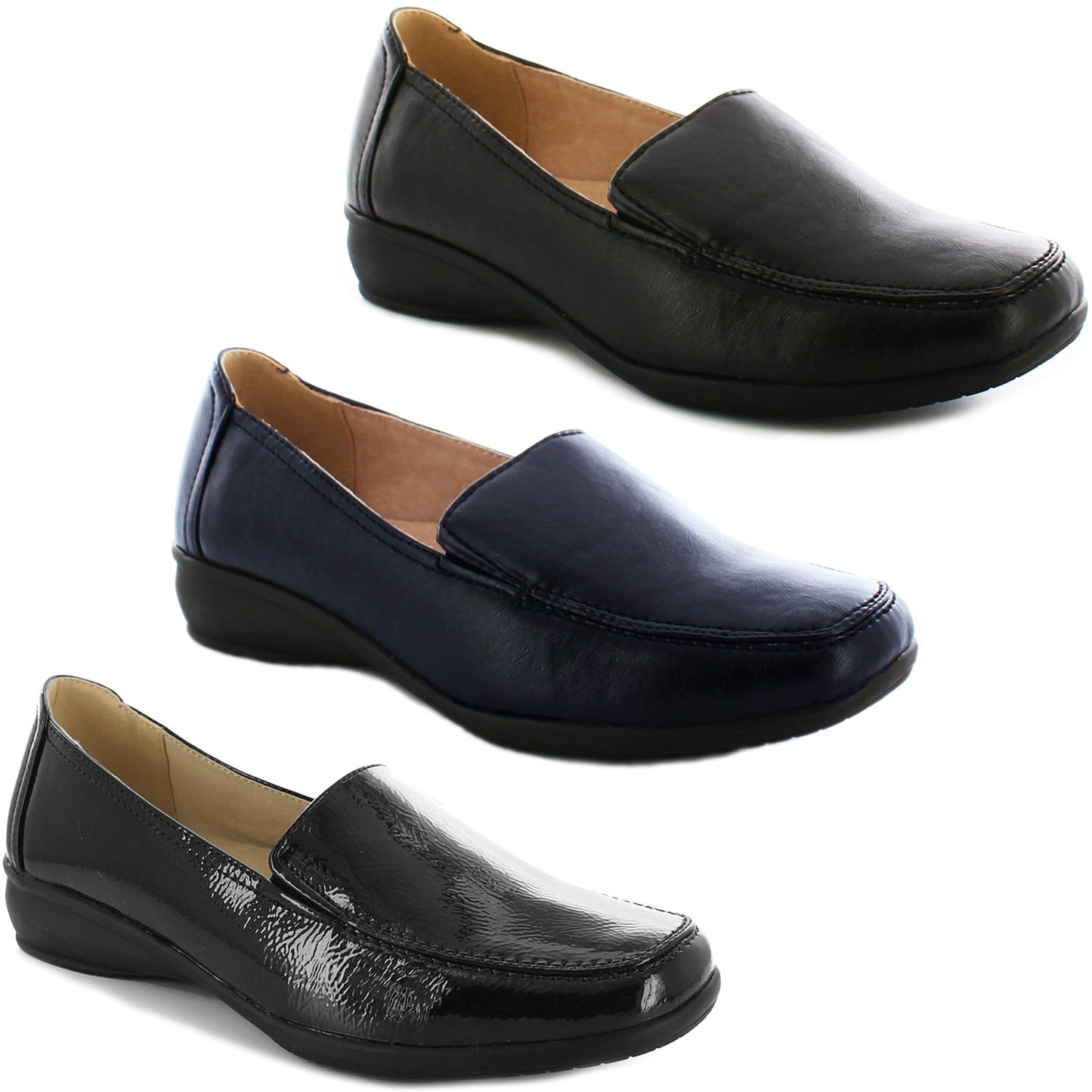 Dr Keller Womens Wide Fitting Shoes Ladies Lightweight Moccasin Flat Low Wedge Comfort Fit Smart Casual Formal Office Work Leather Lined Light Weight Loafer Wider Fit Slip On Shoe Size 3-8