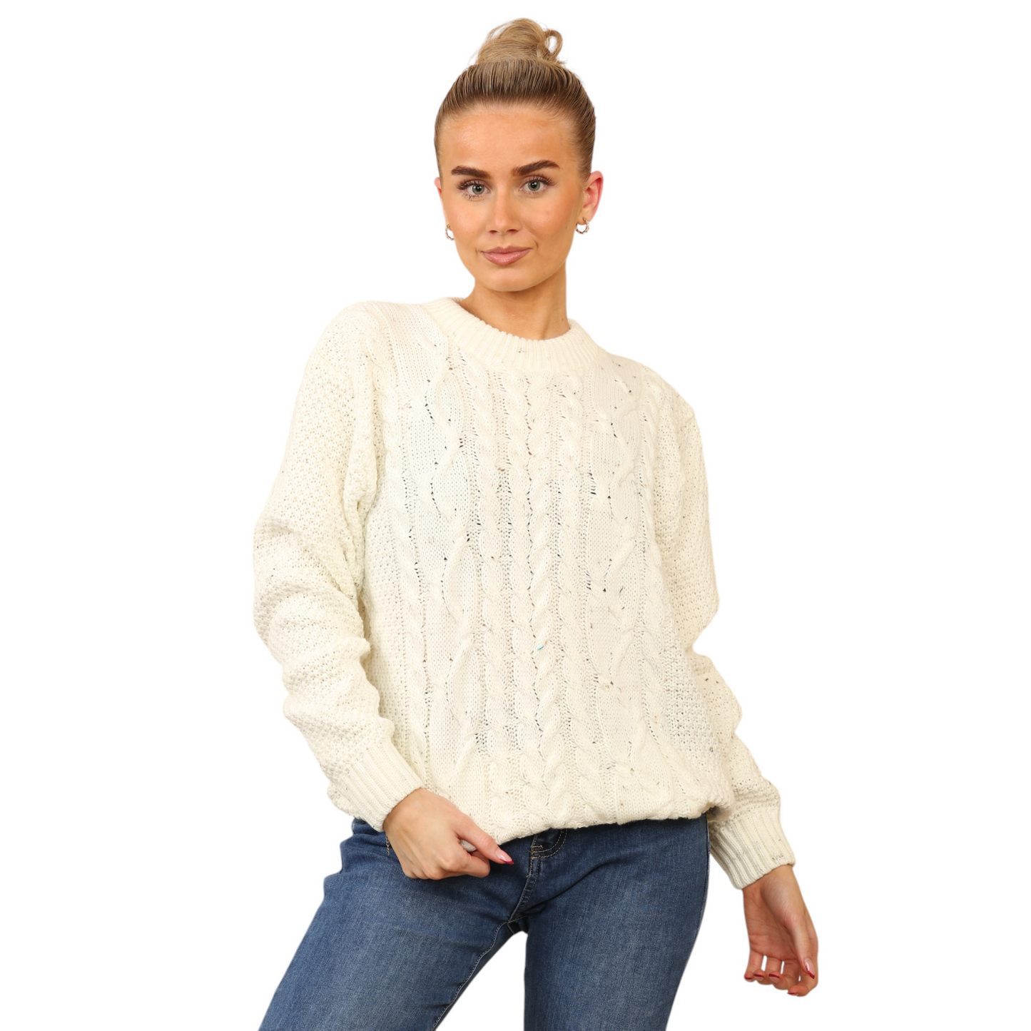 WOMENS JUMPER LADIES CABLE KNIT OVERSIZED SWEATER LONG SLEEVE CREW NECK VINTAGE PULLOVER WINTER WARM CASUAL KNITTED TOP