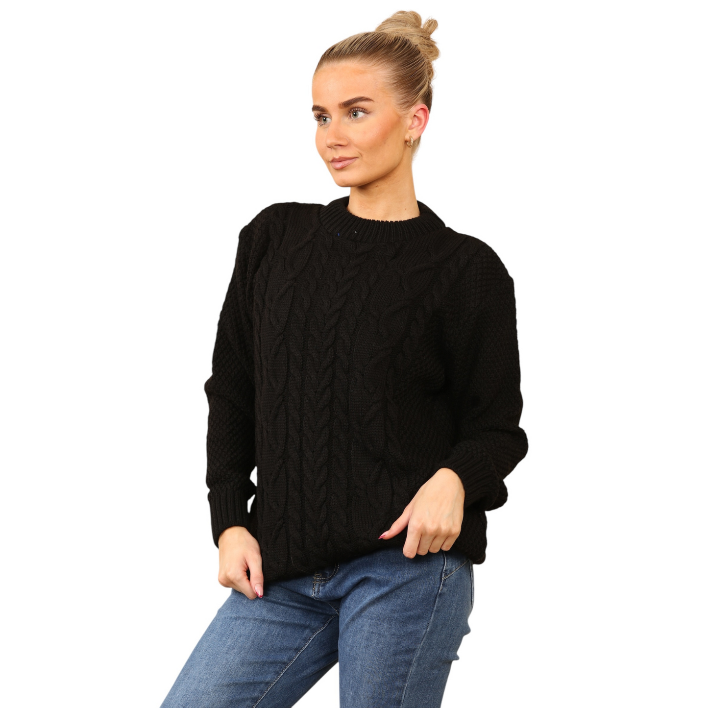WOMENS JUMPER LADIES CABLE KNIT OVERSIZED SWEATER LONG SLEEVE CREW NECK VINTAGE PULLOVER WINTER WARM CASUAL KNITTED TOP