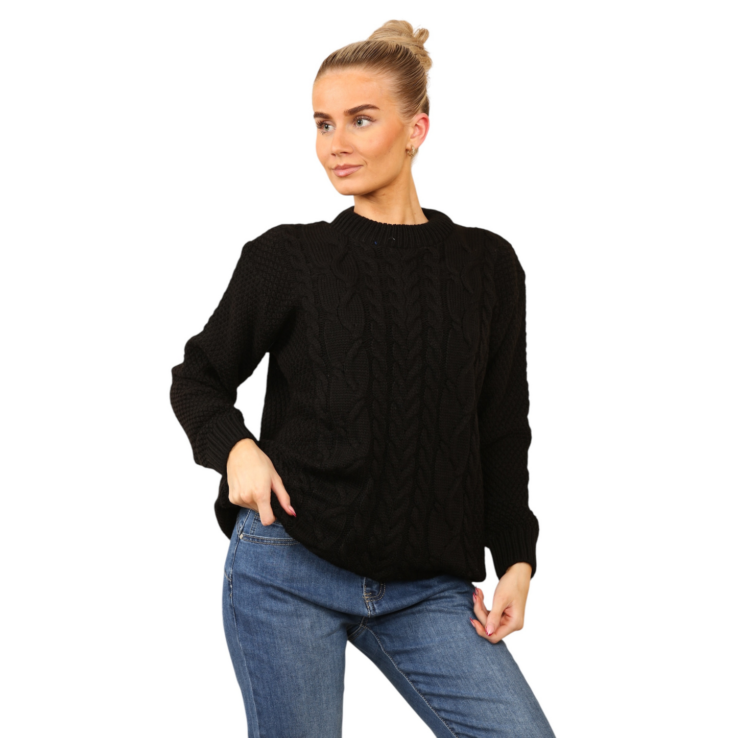 WOMENS JUMPER LADIES CABLE KNIT OVERSIZED SWEATER LONG SLEEVE CREW NECK VINTAGE PULLOVER WINTER WARM CASUAL KNITTED TOP