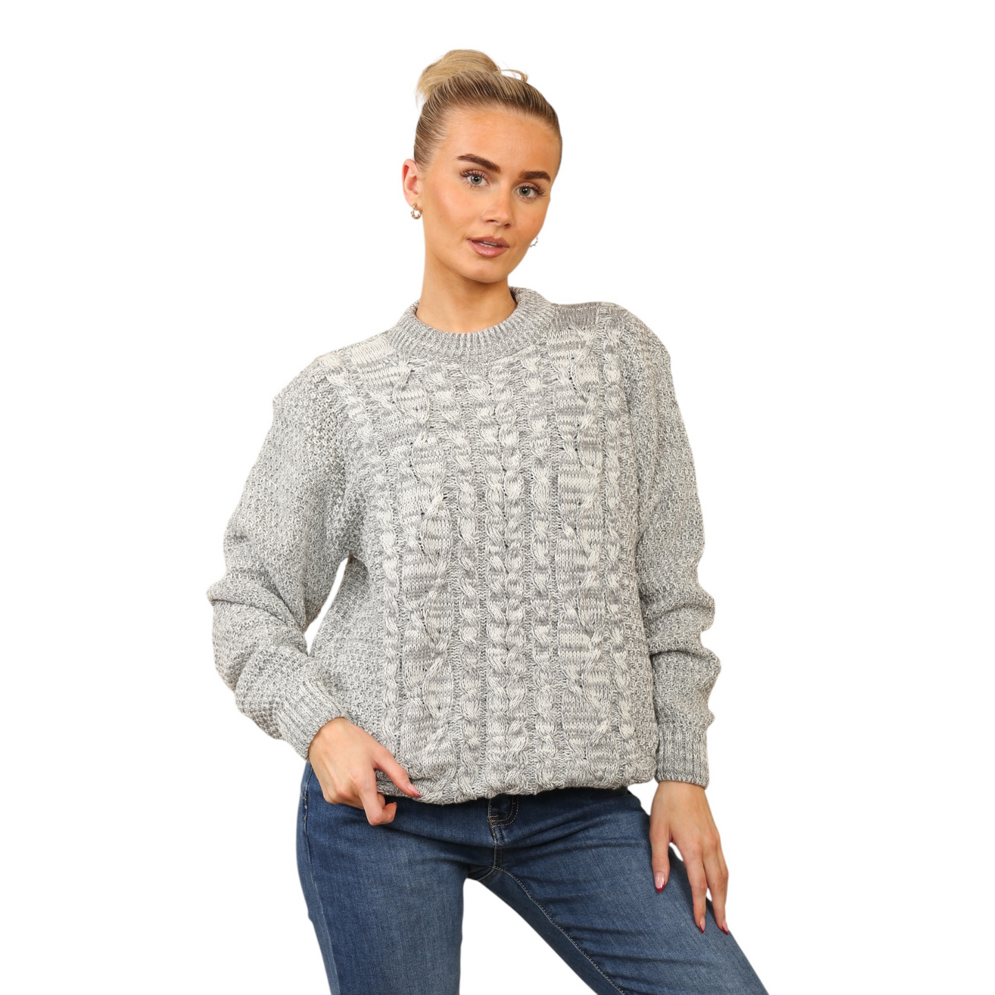 WOMENS JUMPER LADIES CABLE KNIT OVERSIZED SWEATER LONG SLEEVE CREW NECK VINTAGE PULLOVER WINTER WARM CASUAL KNITTED TOP