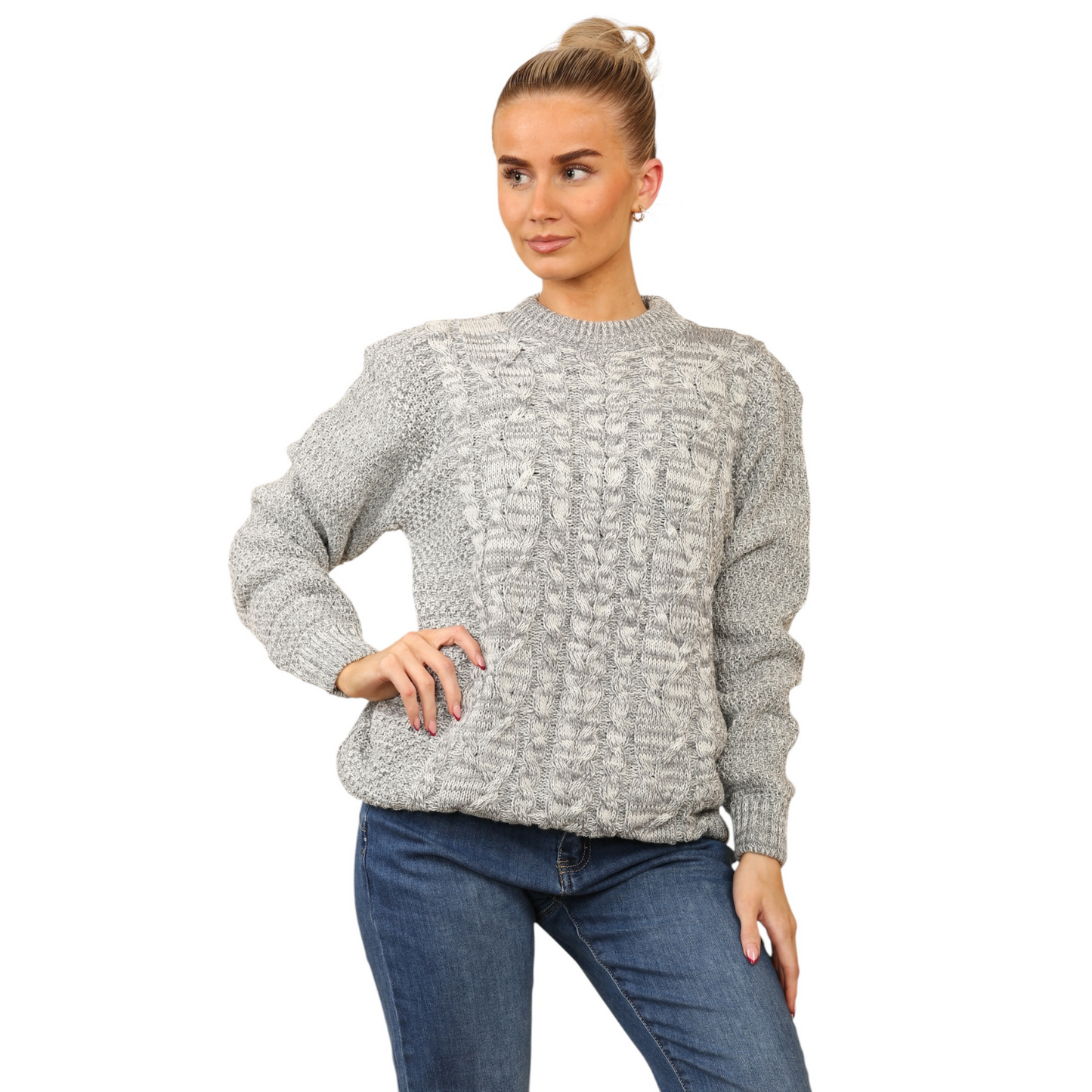 WOMENS JUMPER LADIES CABLE KNIT OVERSIZED SWEATER LONG SLEEVE CREW NECK VINTAGE PULLOVER WINTER WARM CASUAL KNITTED TOP