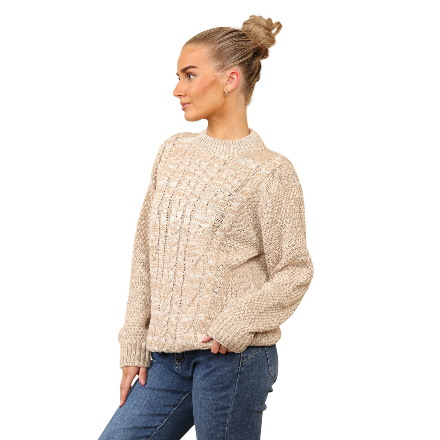 WOMENS JUMPER LADIES CABLE KNIT OVERSIZED SWEATER LONG SLEEVE CREW NECK VINTAGE PULLOVER WINTER WARM CASUAL KNITTED TOP
