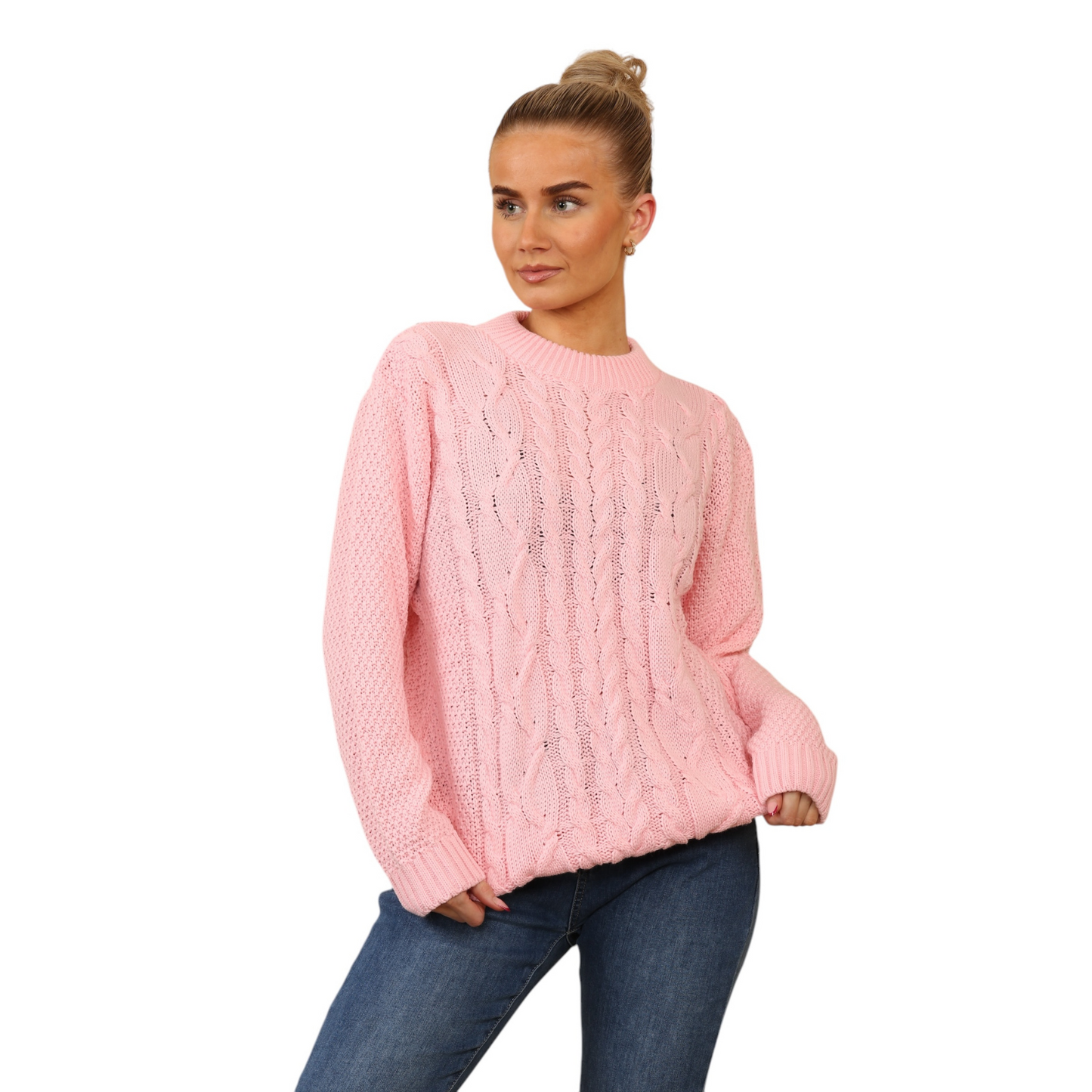 WOMENS JUMPER LADIES CABLE KNIT OVERSIZED SWEATER LONG SLEEVE CREW NECK VINTAGE PULLOVER WINTER WARM CASUAL KNITTED TOP