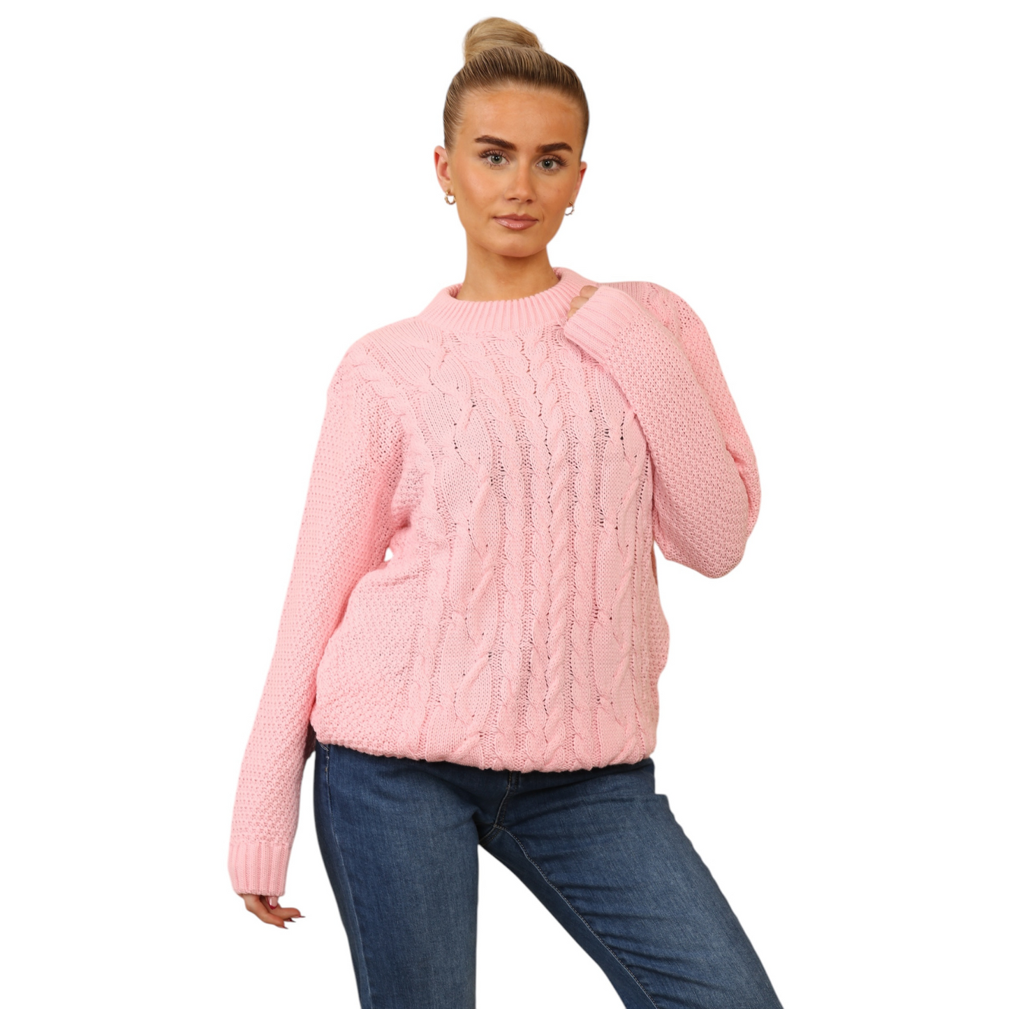 WOMENS JUMPER LADIES CABLE KNIT OVERSIZED SWEATER LONG SLEEVE CREW NECK VINTAGE PULLOVER WINTER WARM CASUAL KNITTED TOP