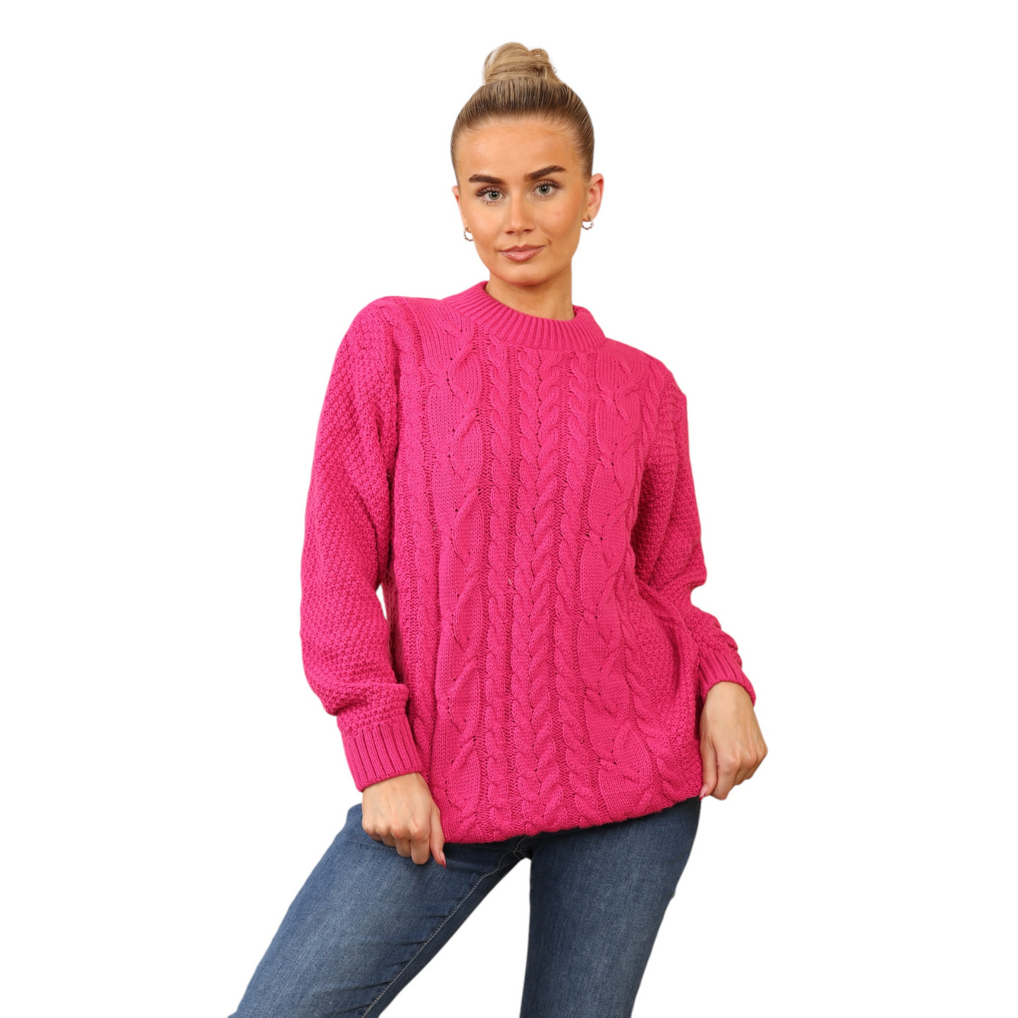 WOMENS JUMPER LADIES CABLE KNIT OVERSIZED SWEATER LONG SLEEVE CREW NECK VINTAGE PULLOVER WINTER WARM CASUAL KNITTED TOP