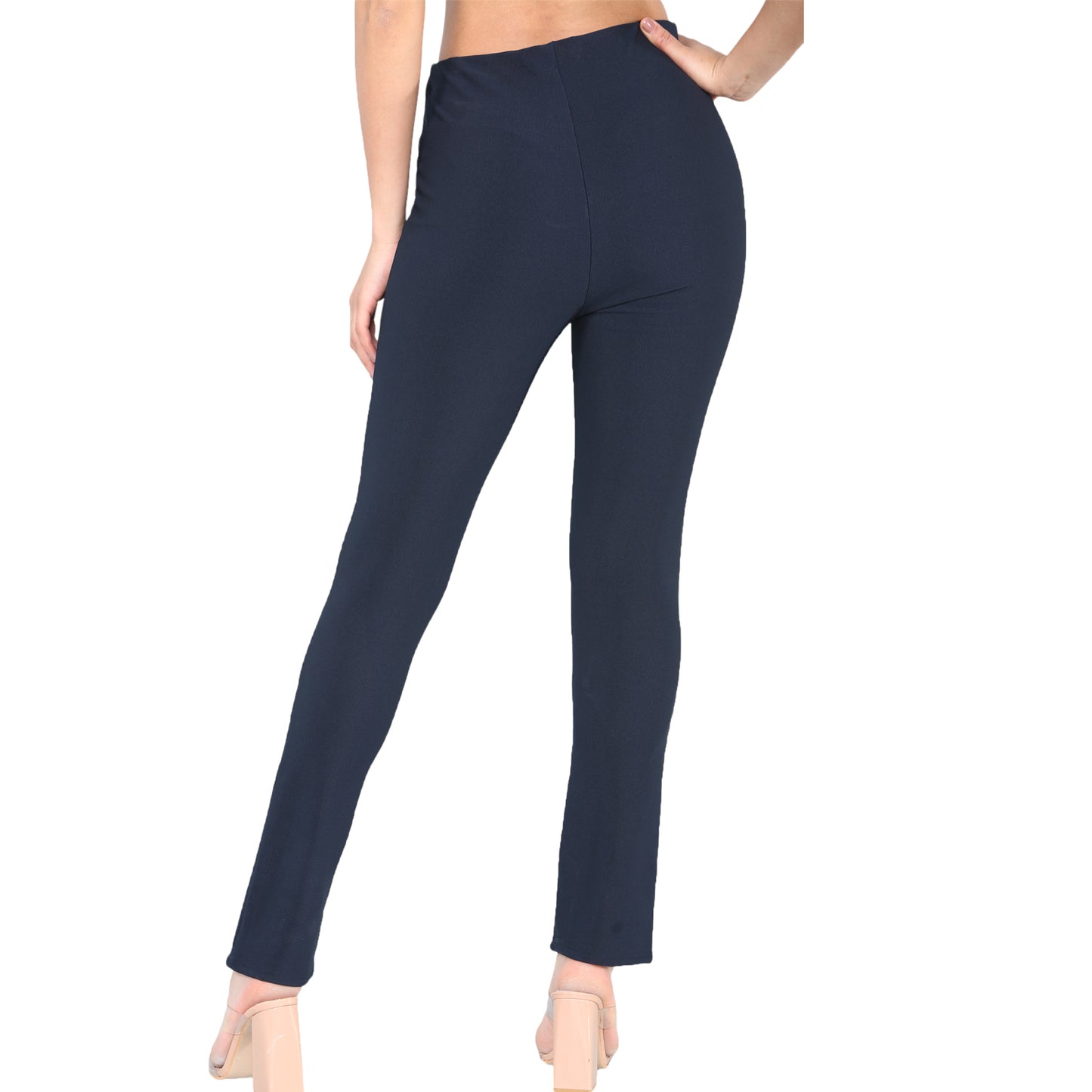 LADIES WOMENS STRAIGHT LEG RIBBED TROUSERS STRETCH PULL ON PANTS 8-26