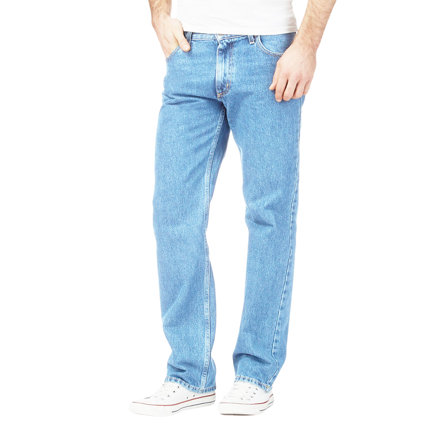 Mens Original Cotton Jeans Basic Plain Straight Leg Heavy Duty Denim Wash Jean Classic Designer Fit Casual Work Wear Zip Fly Belt Loop Pants Pocket Trousers