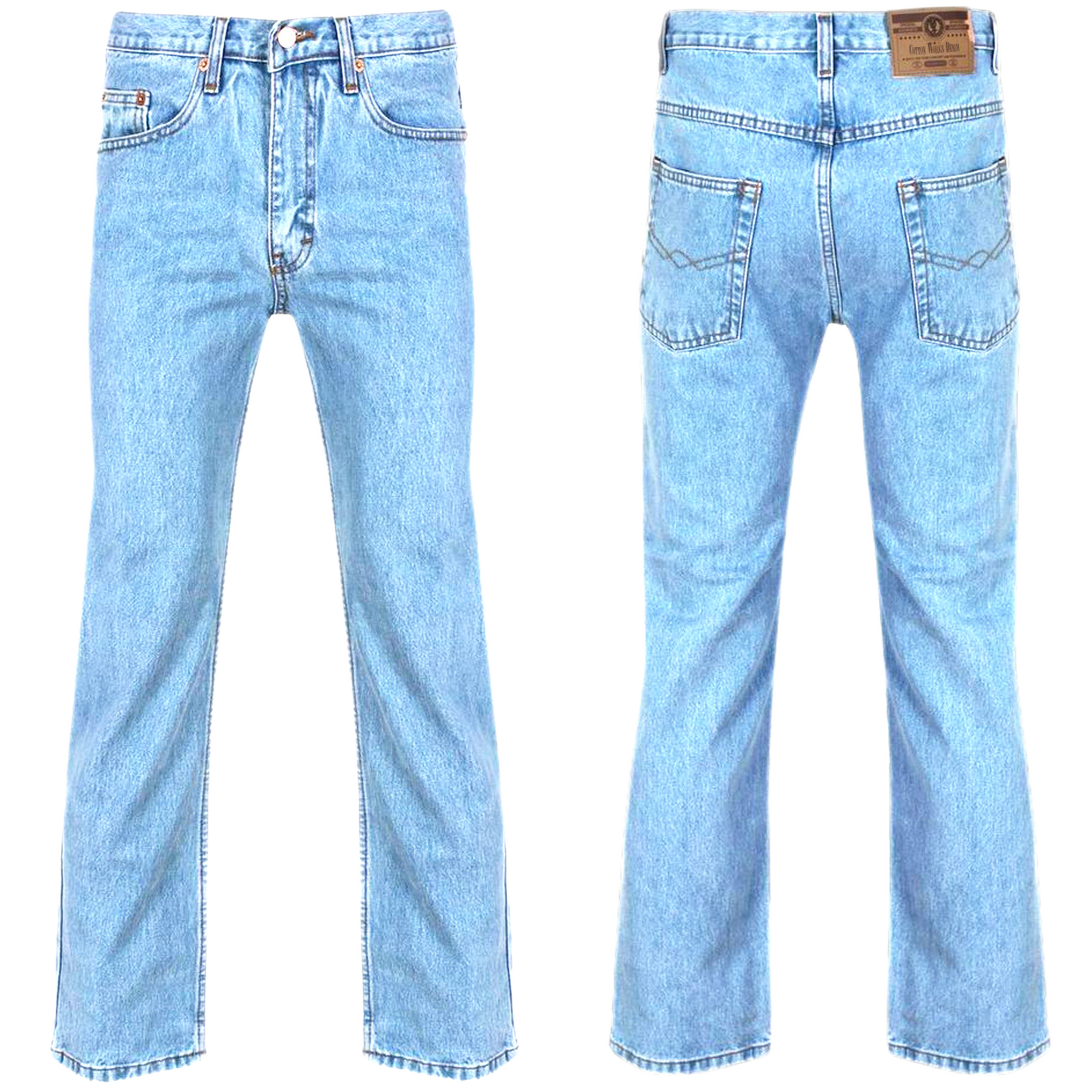 Mens Original Cotton Jeans Basic Plain Straight Leg Heavy Duty Denim Wash Jean Classic Designer Fit Casual Work Wear Zip Fly Belt Loop Pants Pocket Trousers