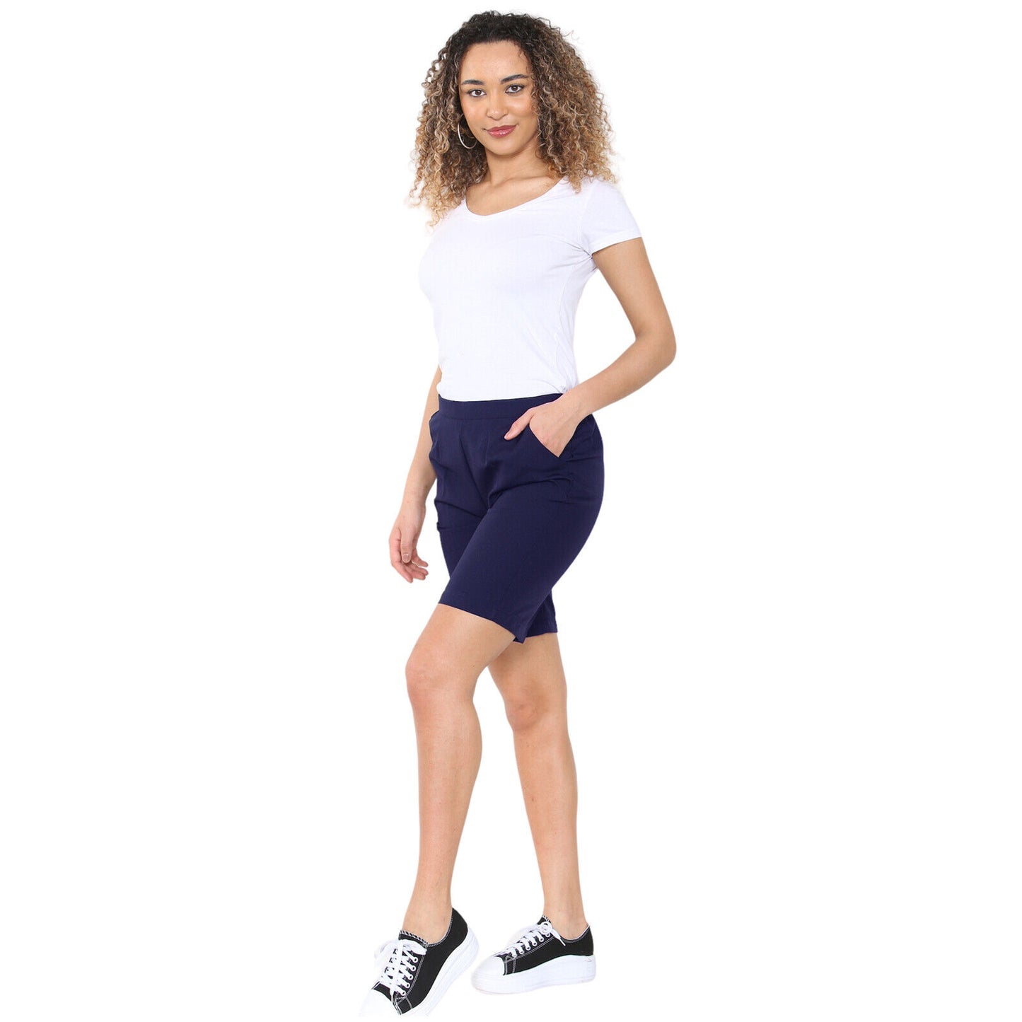 LADIES SHORTS WOMENS HALF ELASTICATED WAIST SUMMER PANTS SPORTS CASUAL BOTTOMS