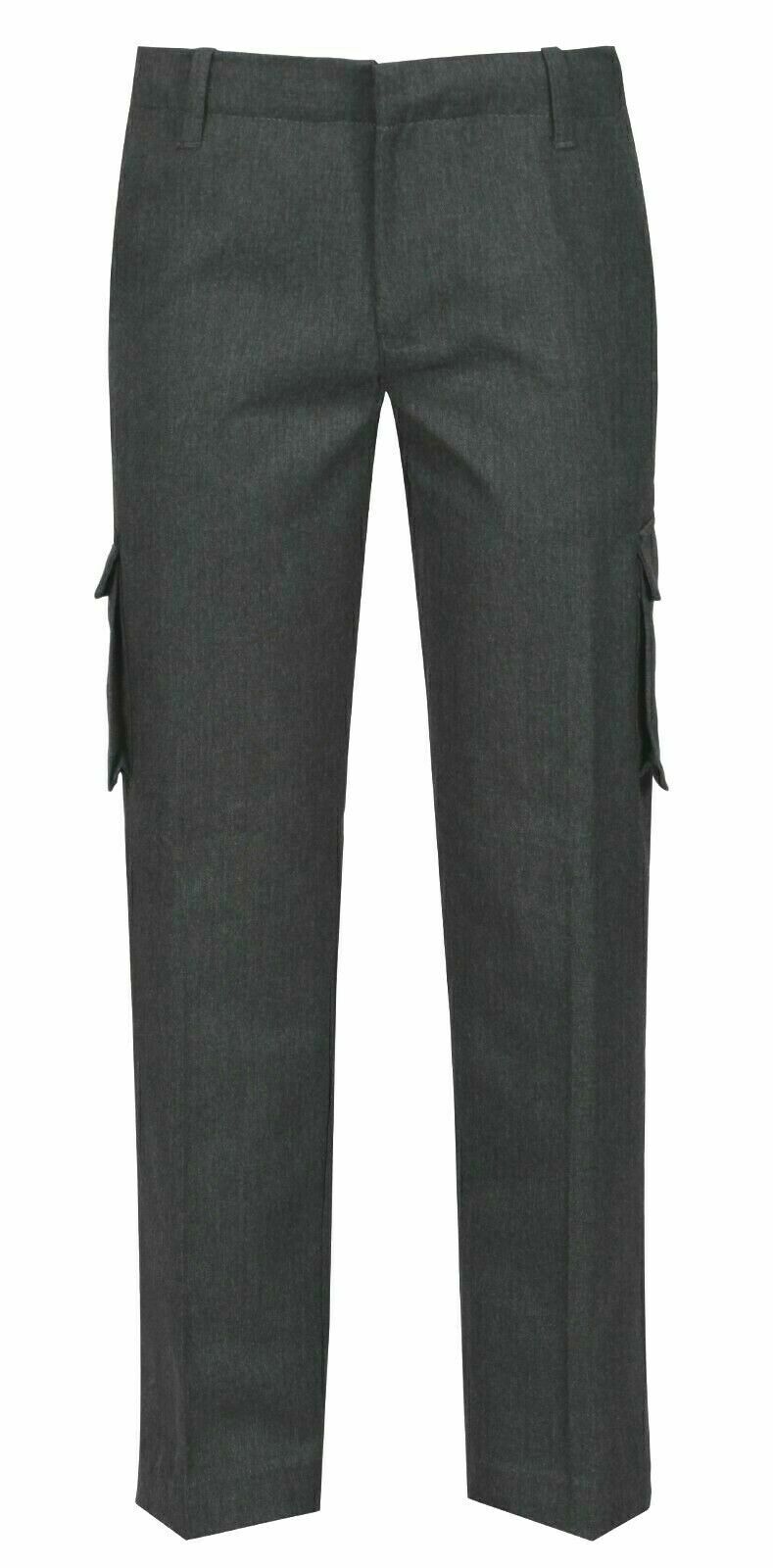 EX M&S BOYS SLIM FIT CARGO POCKET SCHOOL TROUSERS GREY SCHOOL UNIFORM AGE 2-12