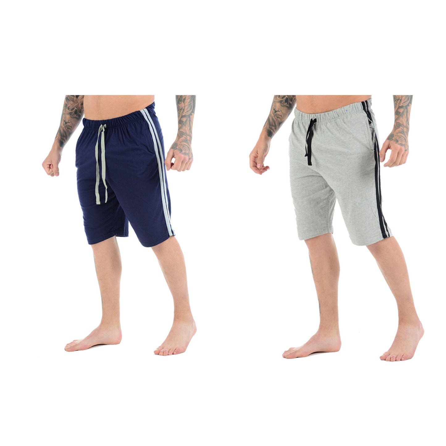 2 PACK MENS LOUNGE SHORTS COTTON PJ BOTTOMS DRAWSTRING WAIST CASUAL SLEEPWEAR NIGHTWEAR COMFY PYJAMAS HOMEWEAR SET