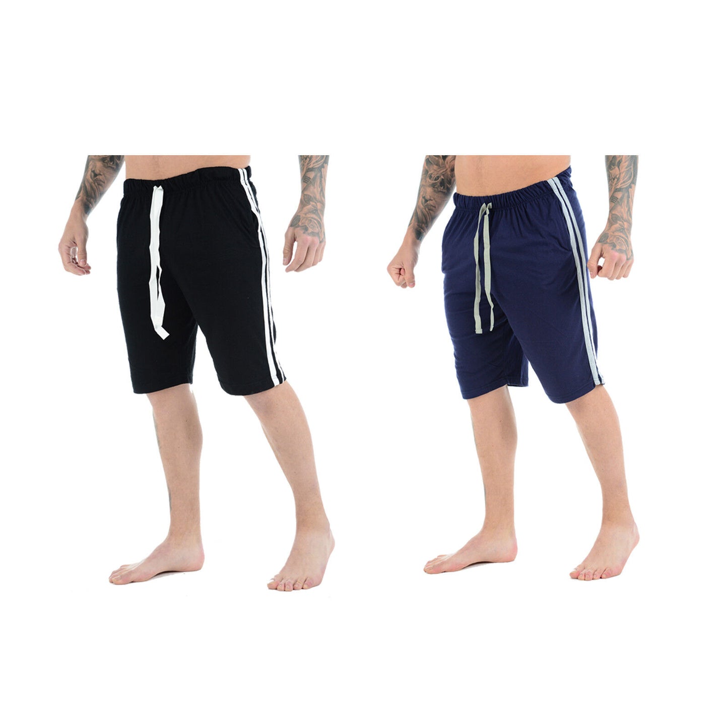 2 PACK MENS LOUNGE SHORTS COTTON PJ BOTTOMS DRAWSTRING WAIST CASUAL SLEEPWEAR NIGHTWEAR COMFY PYJAMAS HOMEWEAR SET