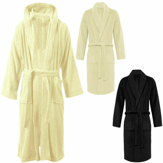 100% Luxury Egyptian Cotton Terry Towelling Hooded Bath Robe Unisex Shawl Collar Dressing Gowns