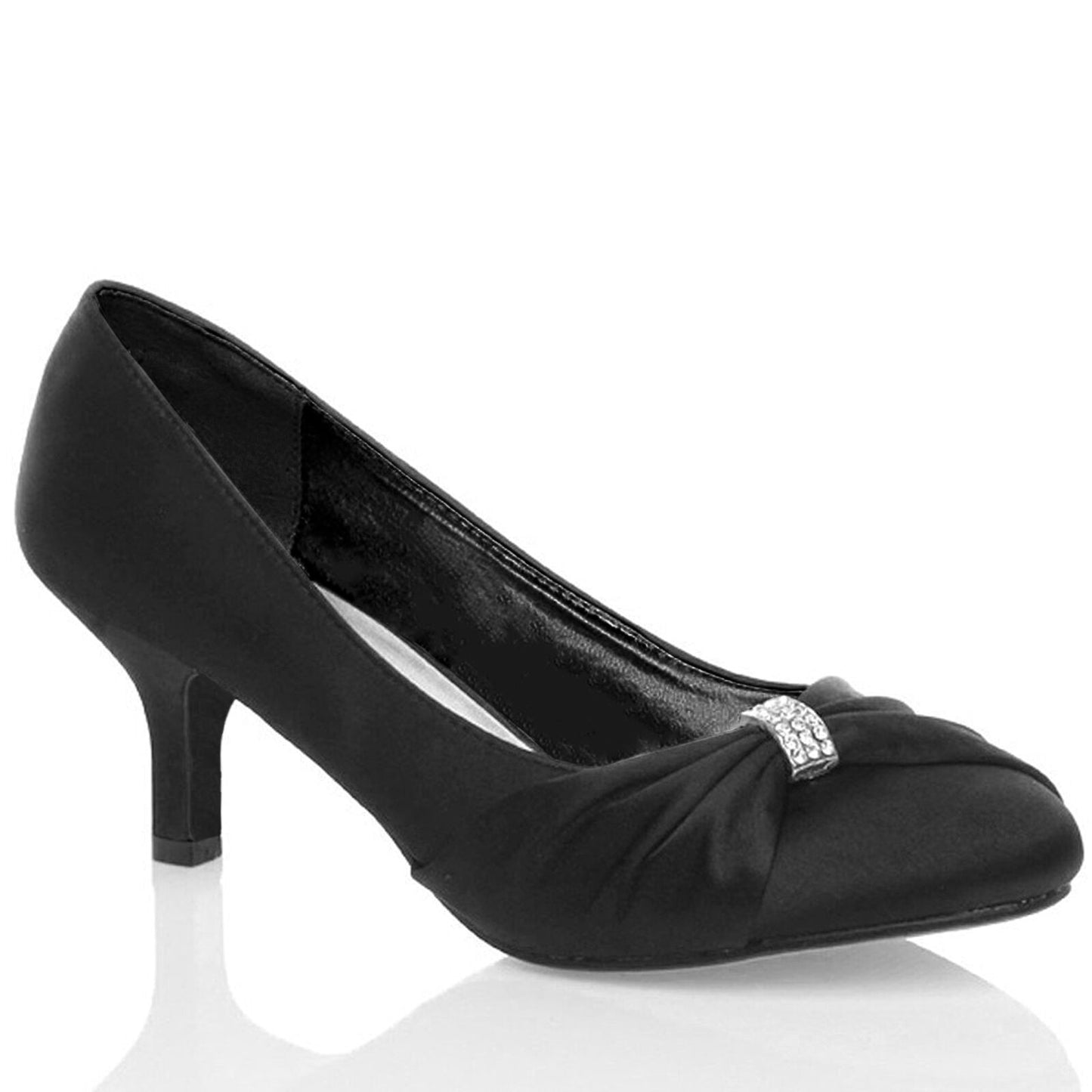 WOMENS SHOES BRIDAL LADIES WEDDING BRIDESMAID STILETTO LOW KITTEN MID SATIN HEEL