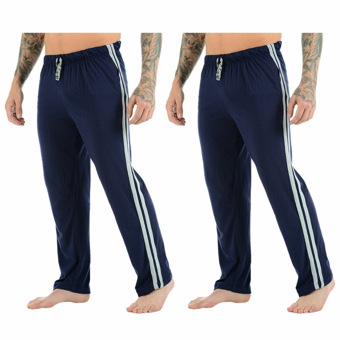 2 PACK PYJAMAS JOGGERS MENS LOUNGE WEAR PANTS TROUSERS NIGHTWEAR BOTTOMS STRIPED PJS