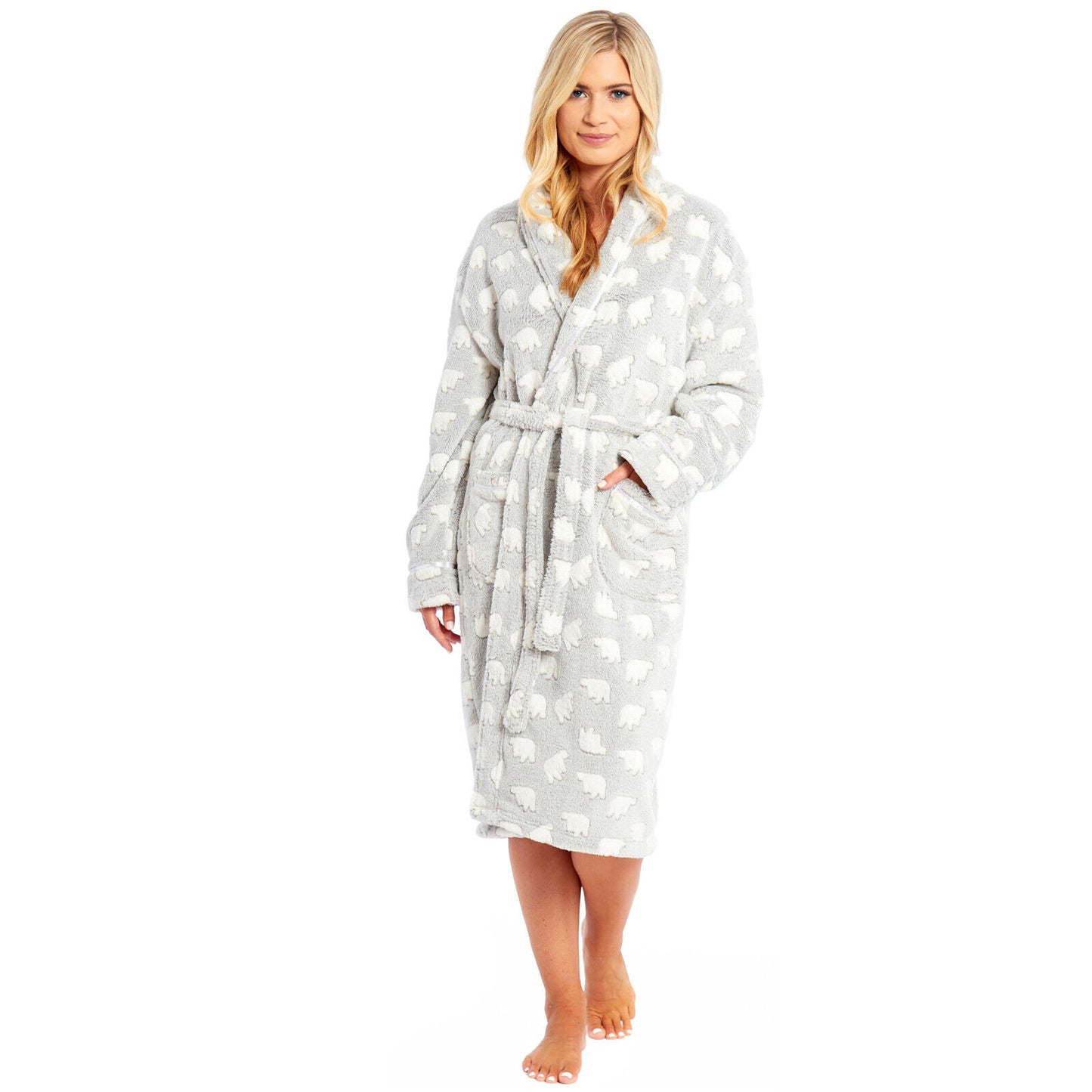 LADIES WOMENS DRESSING GOWN POLAR FLEECE ROBE WINTER PYJAMAS BATHROBE NIGHTWEAR PJS WARM COSY LOUNGE WEAR HOUSECOAT SLEEPWEAR