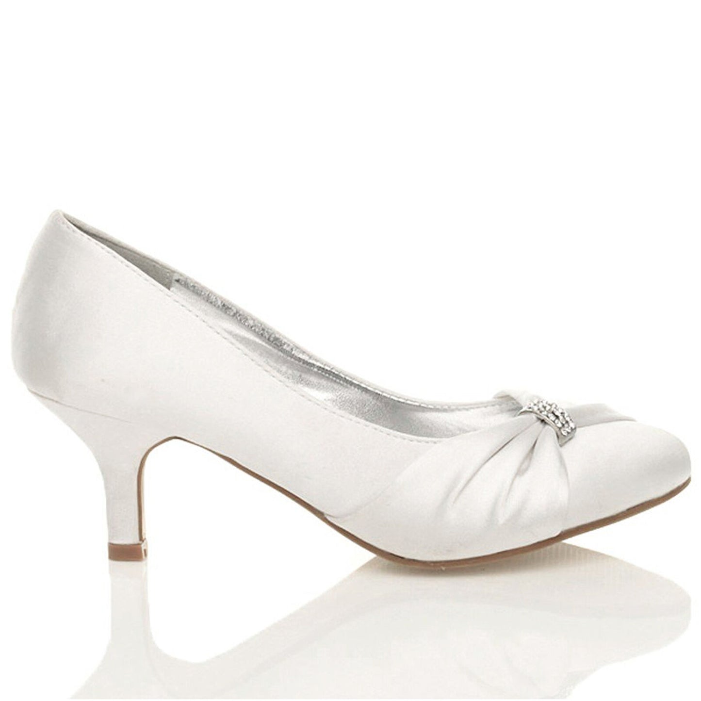 WOMENS SHOES BRIDAL LADIES WEDDING BRIDESMAID STILETTO LOW KITTEN MID SATIN HEEL