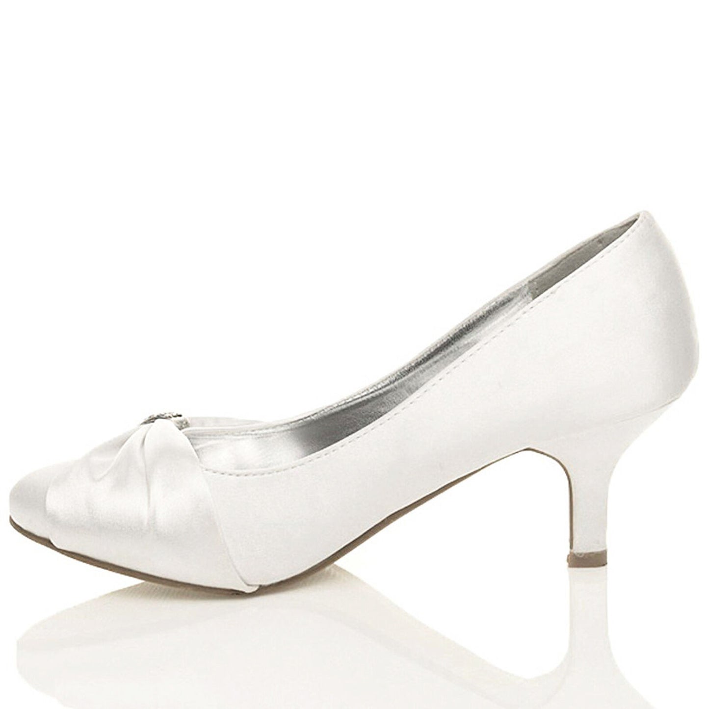 WOMENS SHOES BRIDAL LADIES WEDDING BRIDESMAID STILETTO LOW KITTEN MID SATIN HEEL