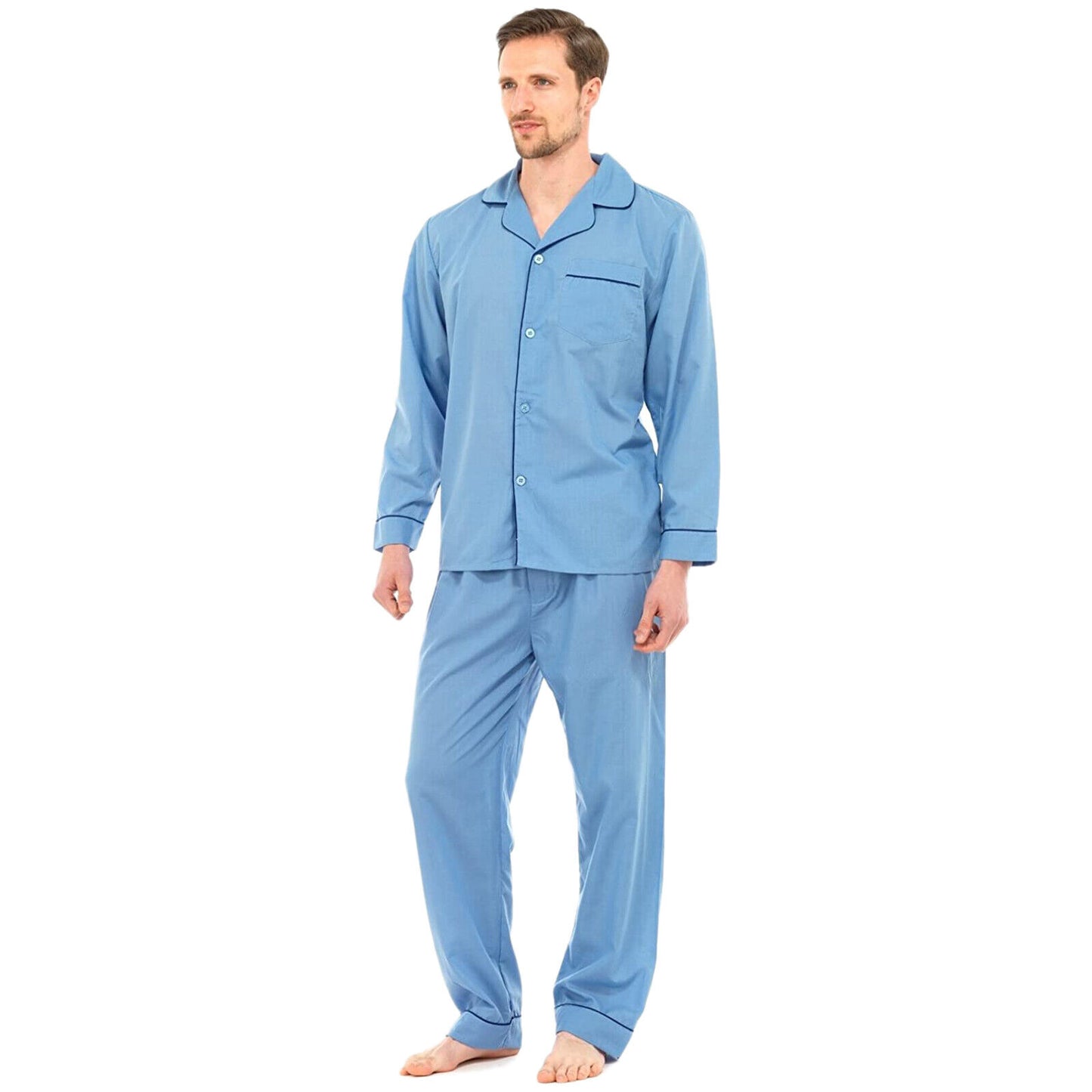 MENS TRADITIONAL PYJAMAS SET FLANNEL WINTER NIGHTWEAR LONG SLEEVE TOP PJ BOTTOMS SLEEPWEAR LOUNGEWEAR COMFY COTTON PANTS