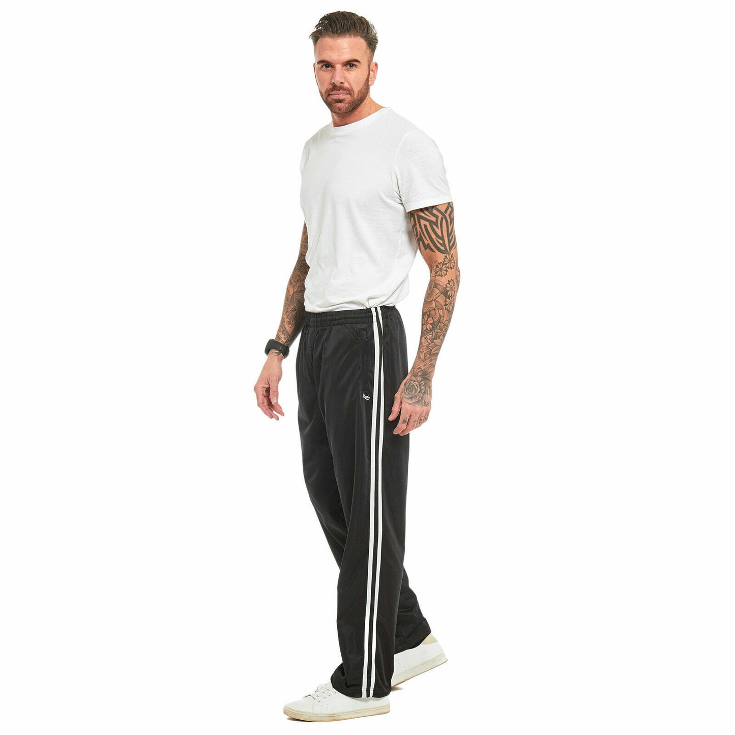 MENS SILKY JOGGING BOTTOMS STRIPED JOGGERS GYM SPORTS TRACKSUIT PANTS TROUSERS
