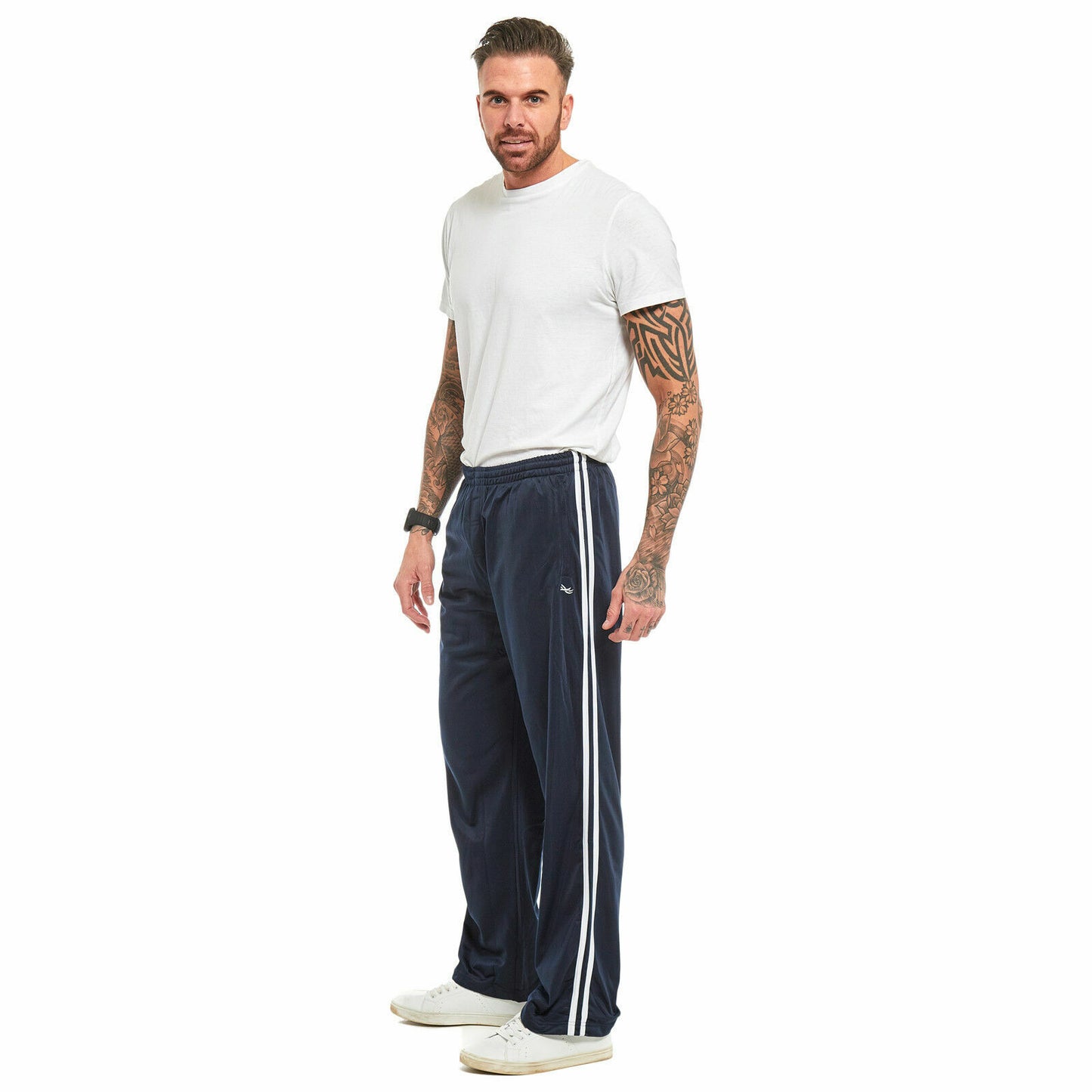 MENS SILKY JOGGING BOTTOMS STRIPED JOGGERS GYM SPORTS TRACKSUIT PANTS TROUSERS