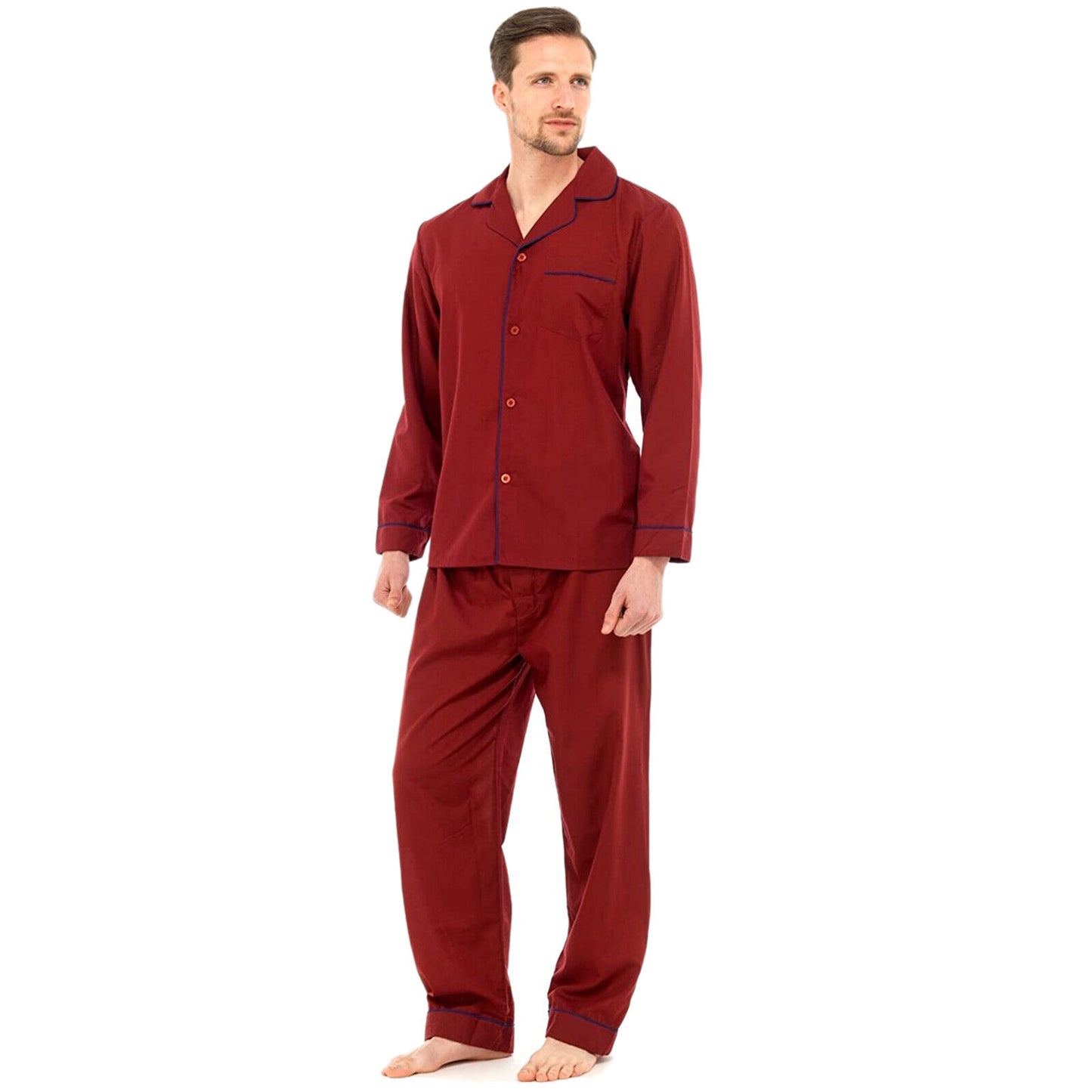 MENS TRADITIONAL PYJAMAS SET FLANNEL WINTER NIGHTWEAR LONG SLEEVE TOP PJ BOTTOMS SLEEPWEAR LOUNGEWEAR COMFY COTTON PANTS