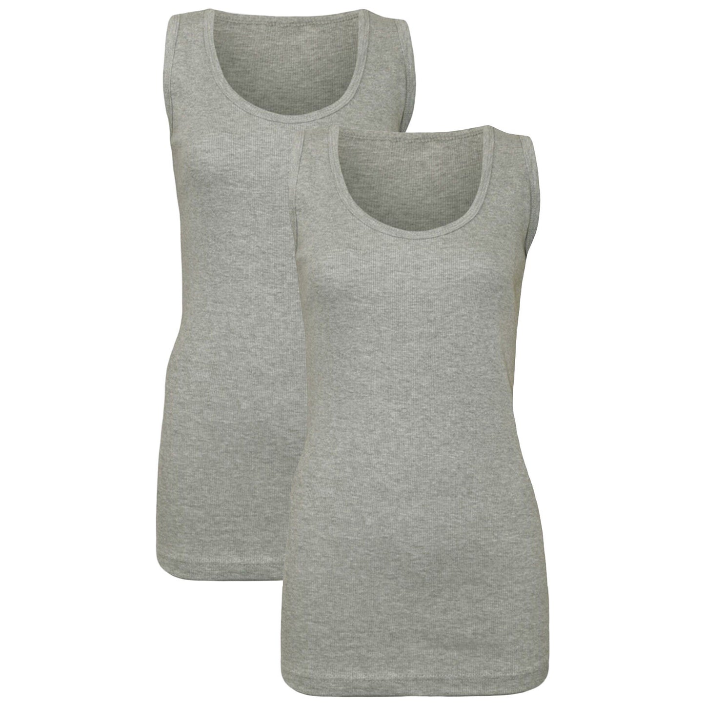 PACK OF 2 NEW LADIES WOMEN PLAIN SUMMER STRETCHY RIBBED CASUAL TOP T SHIRT VEST (Stretchy, Plain, Perfect for Warmer Days)