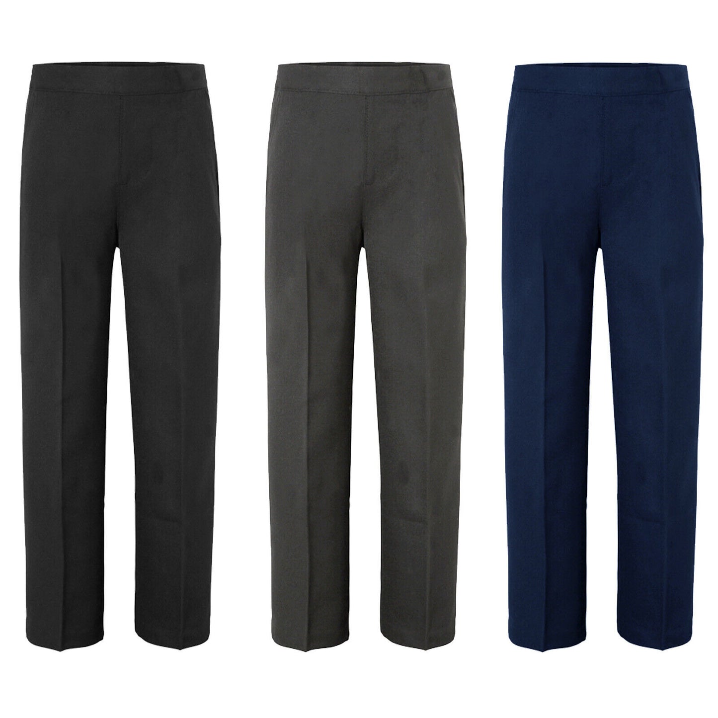 BOYS KIDS CHILDREN SCHOOL UNIFORM TROUSERS PULL UP HALF ELASTICATED TEFLON PANTS (Boys, Ages 2-4)