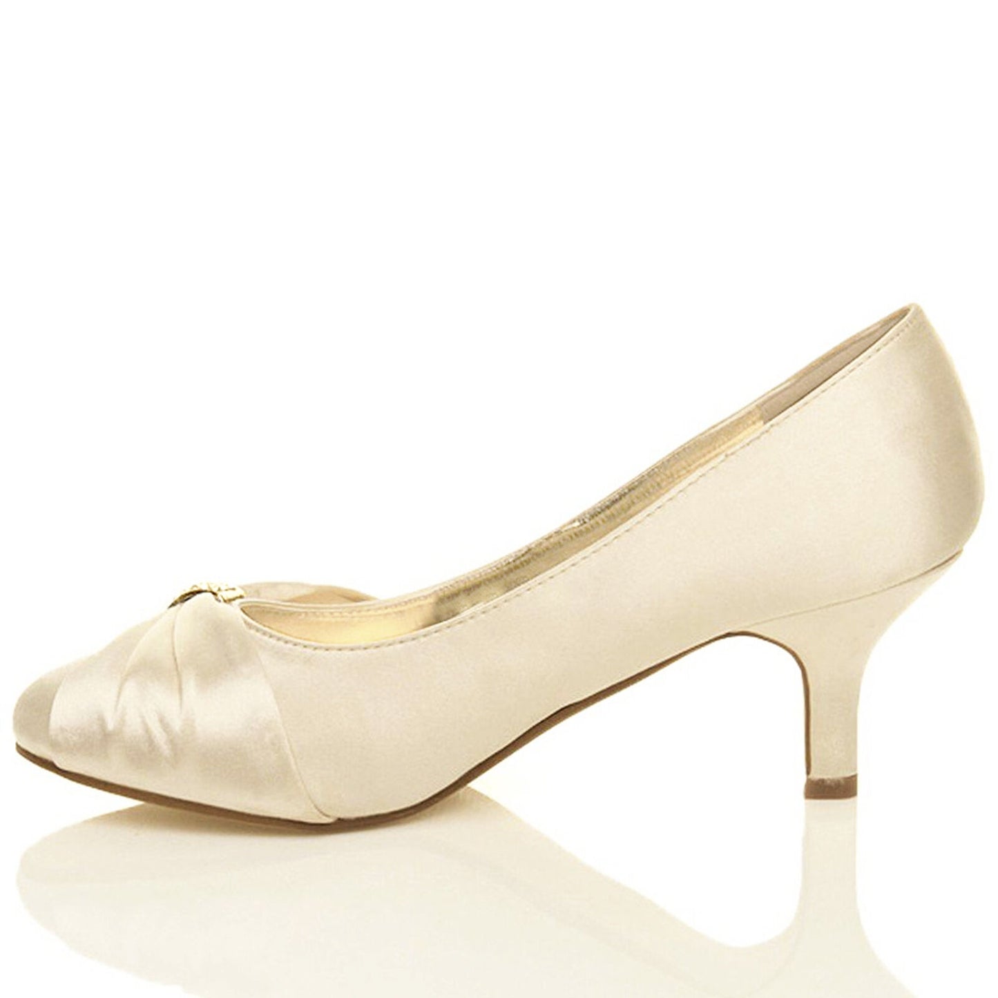 WOMENS SHOES BRIDAL LADIES WEDDING BRIDESMAID STILETTO LOW KITTEN MID SATIN HEEL