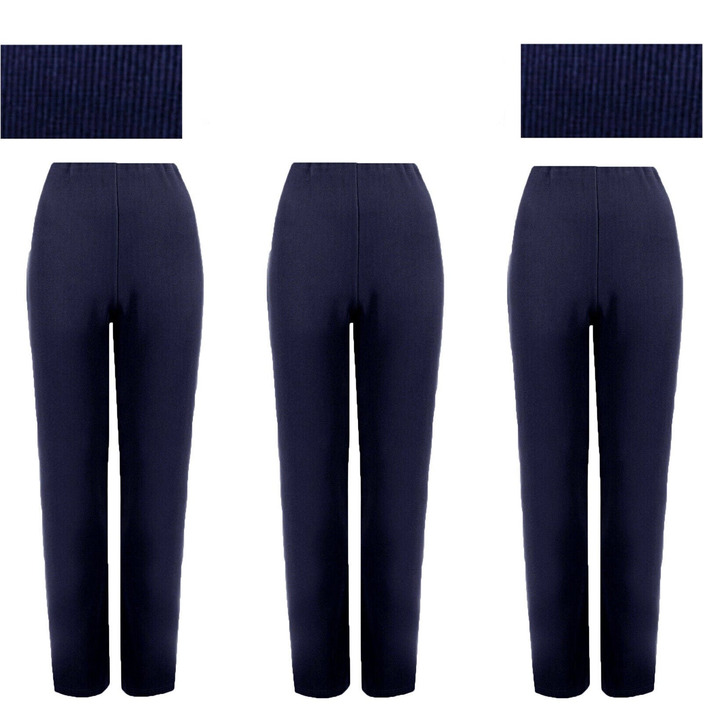 PACK OF 3 WOMENS STRETCH TROUSERS STRAIGHT LEG PULL ON PANTS BOTTOMS