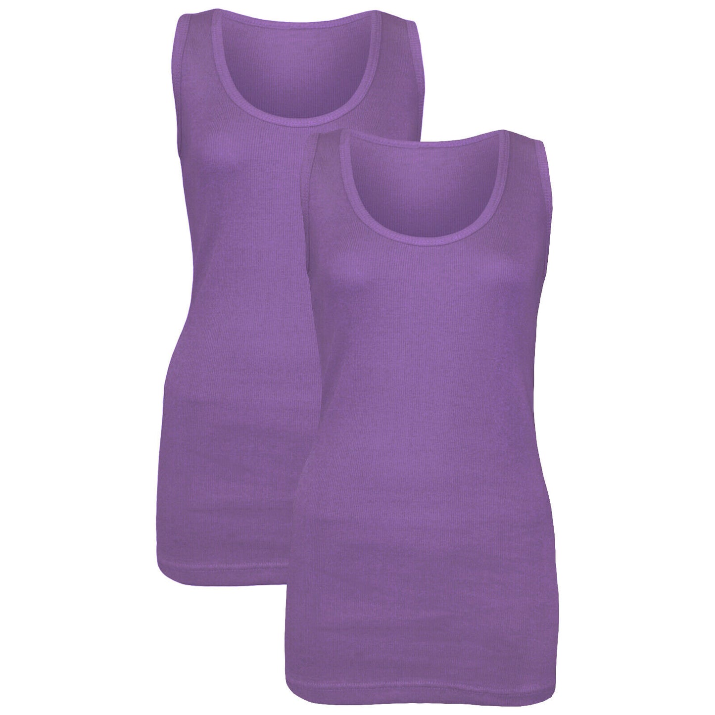 PACK OF 2 NEW LADIES WOMEN PLAIN SUMMER STRETCHY RIBBED CASUAL TOP T SHIRT VEST (Stretchy, Plain, Perfect for Warmer Days)