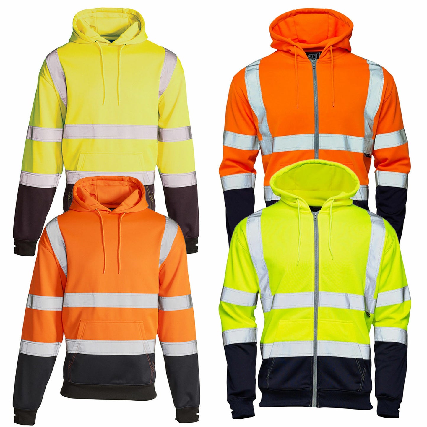 HI VIS VIZ 2 TONE HOODED SWEATSHIRT HOODIE REFLECTIVE WORK WEAR HOODY TOP JACKET