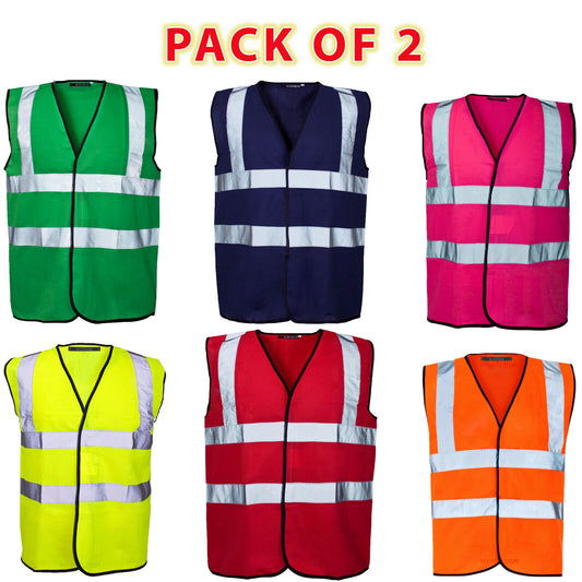 2 Pack Hi-Vis Vest Visibility Security Work & Contractor Safety Waistcoat Jacket High Visibility Safety Vest