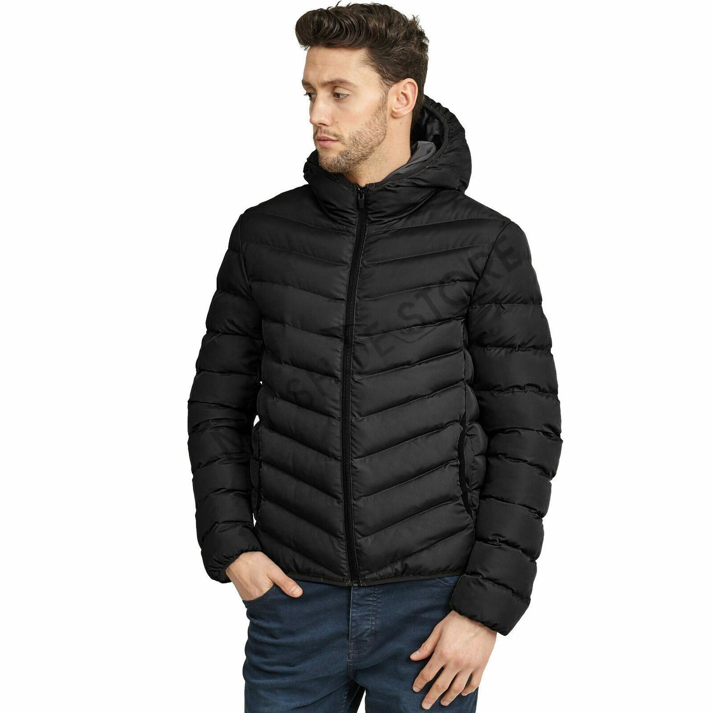 BRAVE SOUL MEN QUILTED HOODED WINTER JACKET PADDED BUBBLE PUFFER PUFFA WARM BOMBER COAT