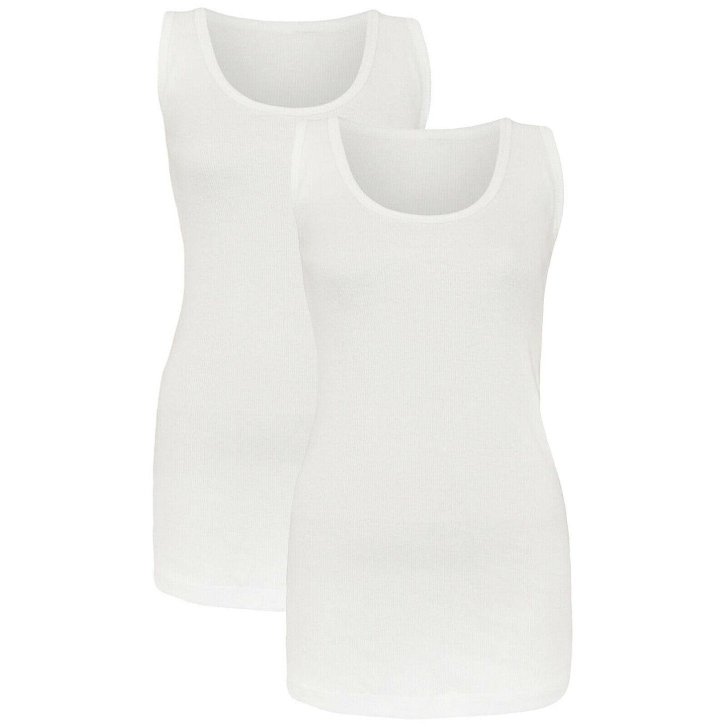 PACK OF 2 NEW LADIES WOMEN PLAIN SUMMER STRETCHY RIBBED CASUAL TOP T SHIRT VEST (Stretchy, Plain, Perfect for Warmer Days)