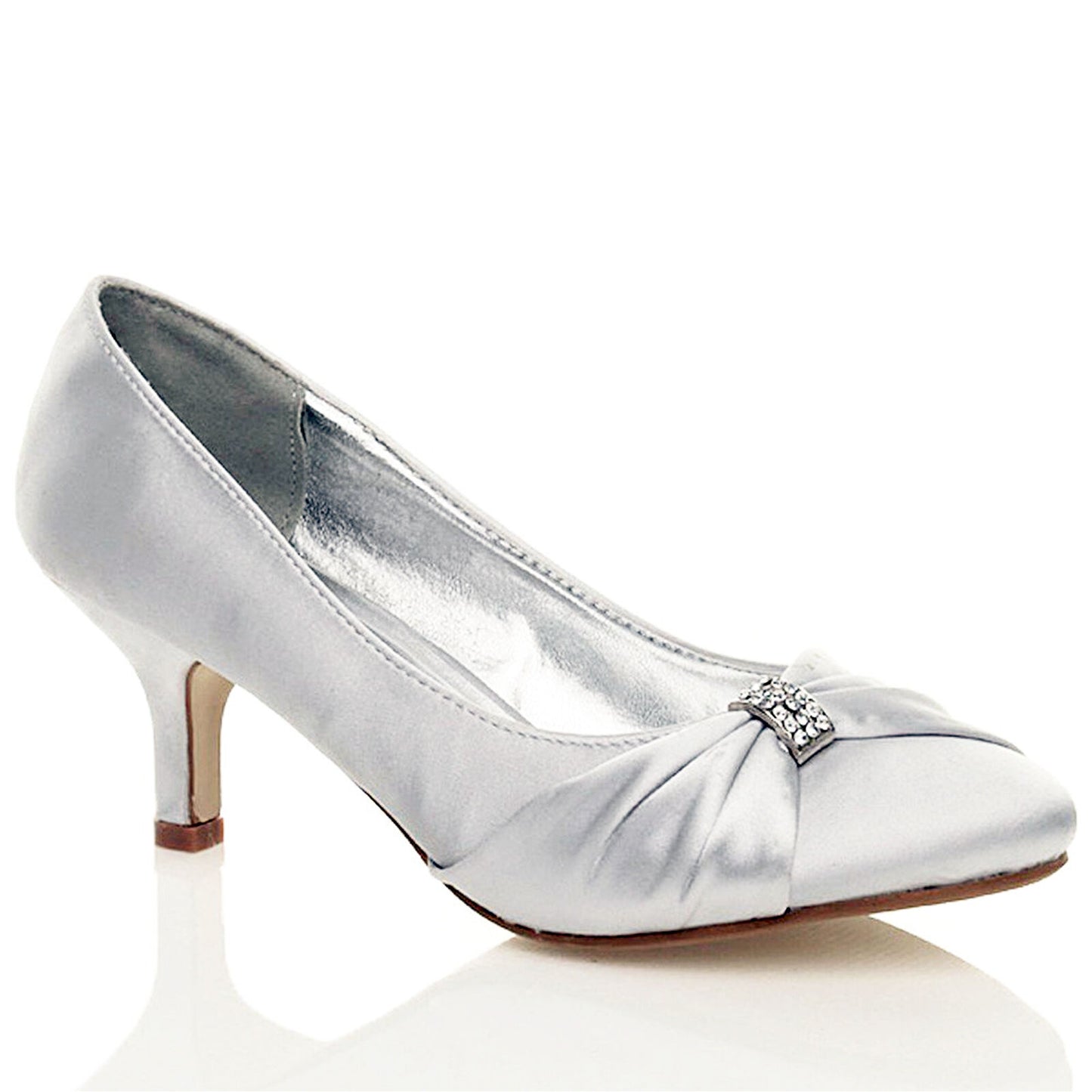 WOMENS SHOES BRIDAL LADIES WEDDING BRIDESMAID STILETTO LOW KITTEN MID SATIN HEEL