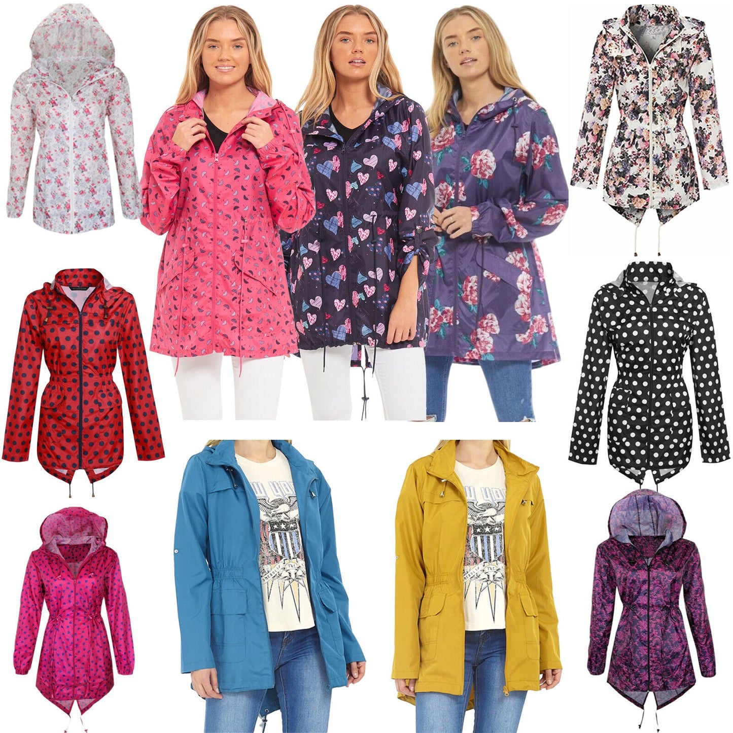 WOMENS RAIN MAC LADIES GIRLS RAINCOAT FISHTAl KAGOOL PARKA FESTIVAL JACKET COAT