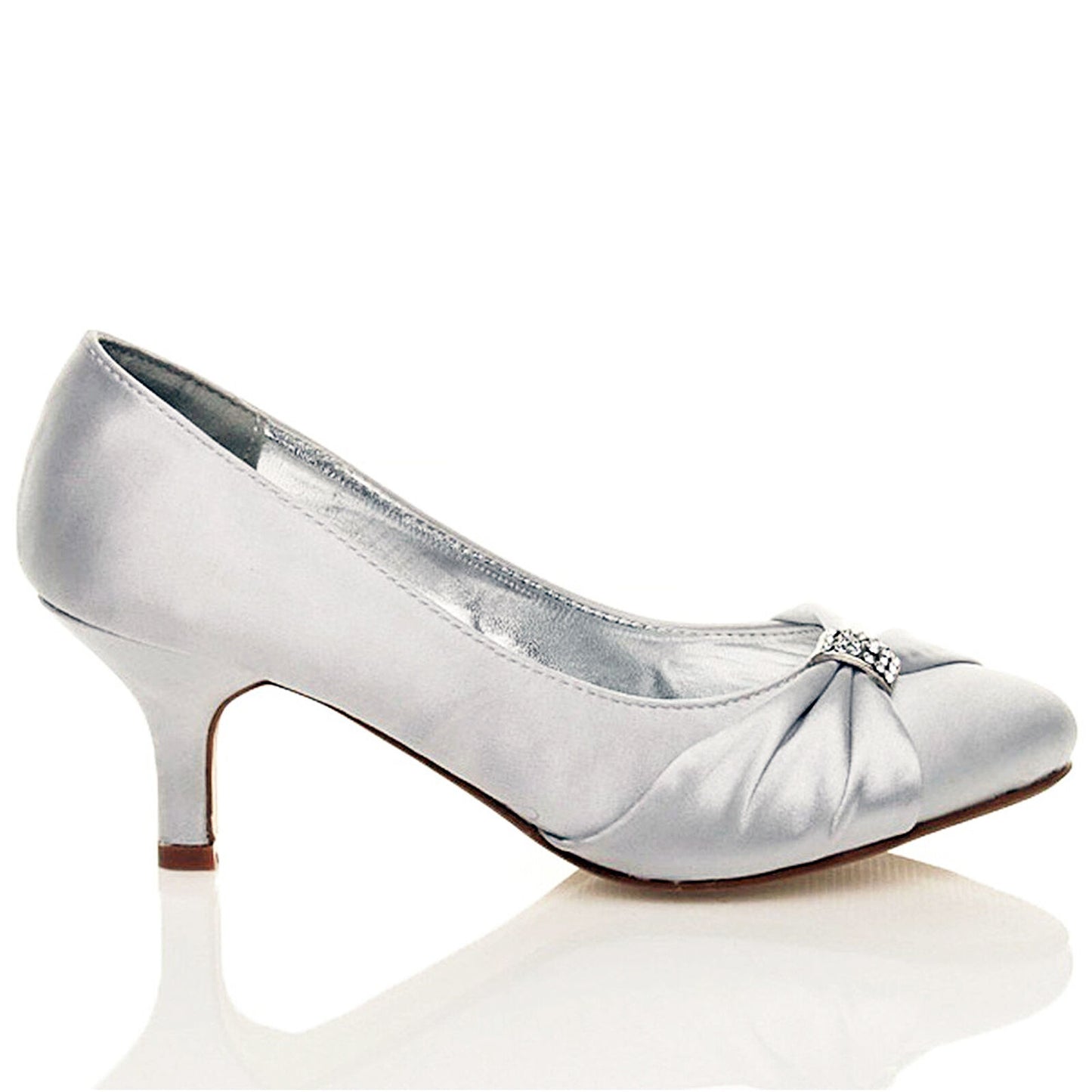 WOMENS SHOES BRIDAL LADIES WEDDING BRIDESMAID STILETTO LOW KITTEN MID SATIN HEEL