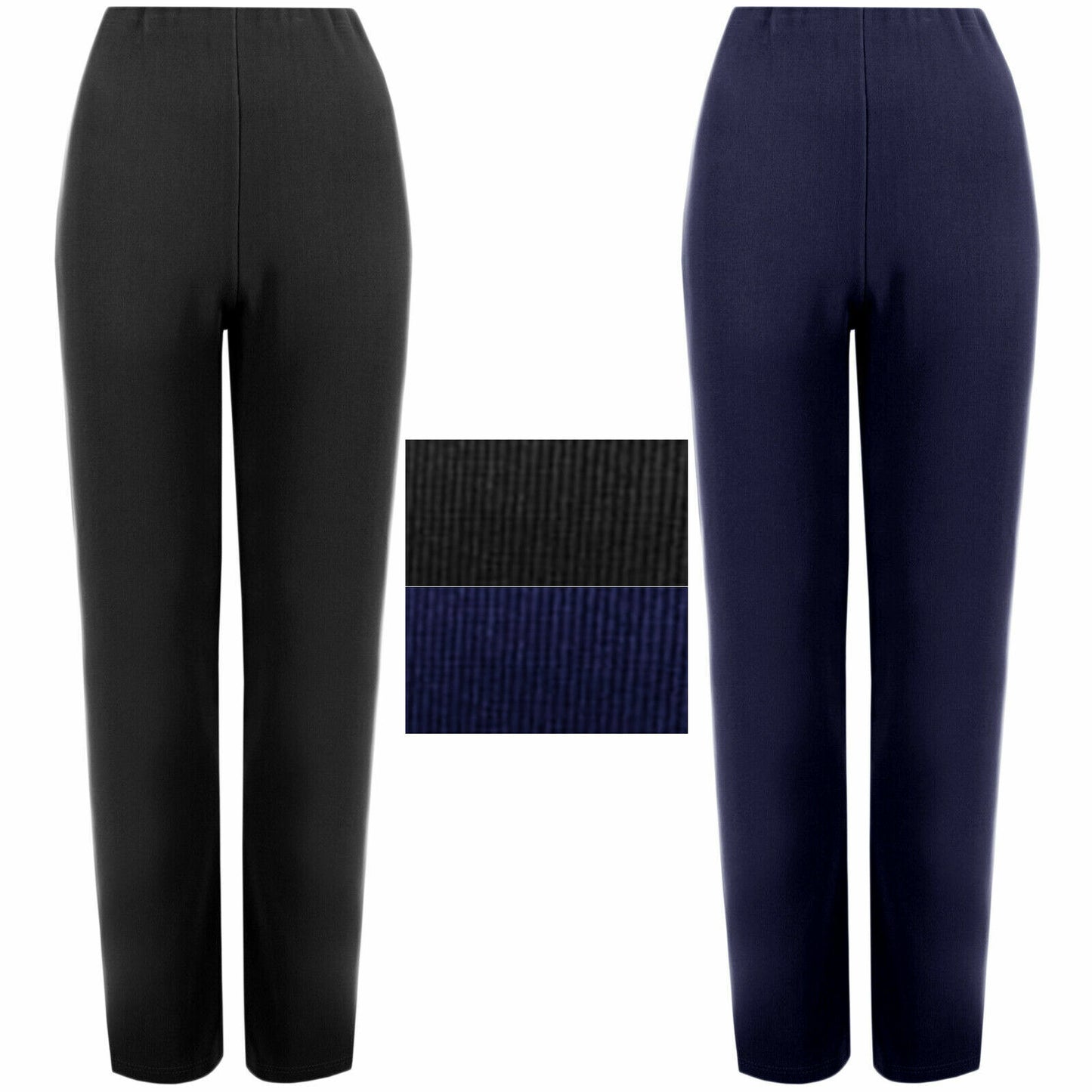 PACK OF 3 WOMENS STRETCH TROUSERS STRAIGHT LEG PULL ON PANTS BOTTOMS