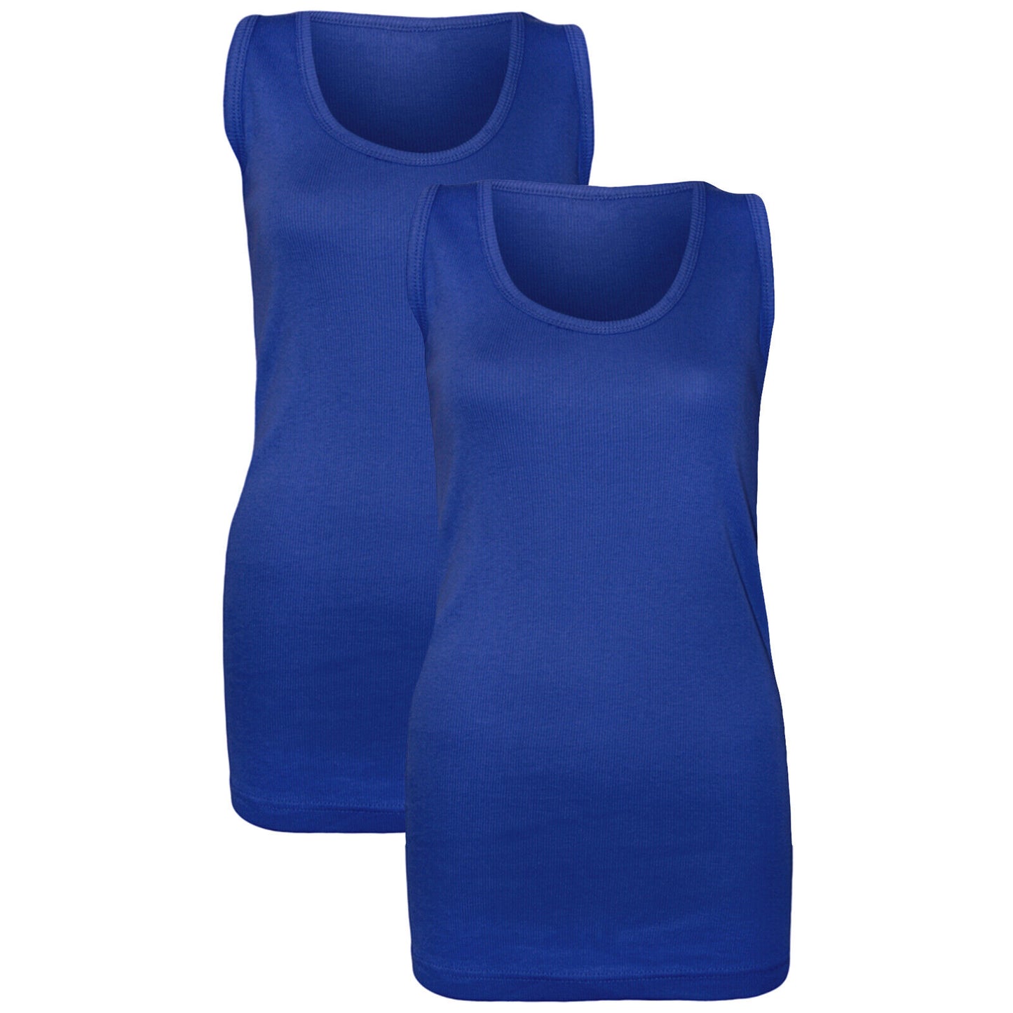 PACK OF 2 NEW LADIES WOMEN PLAIN SUMMER STRETCHY RIBBED CASUAL TOP T SHIRT VEST (Stretchy, Plain, Perfect for Warmer Days)