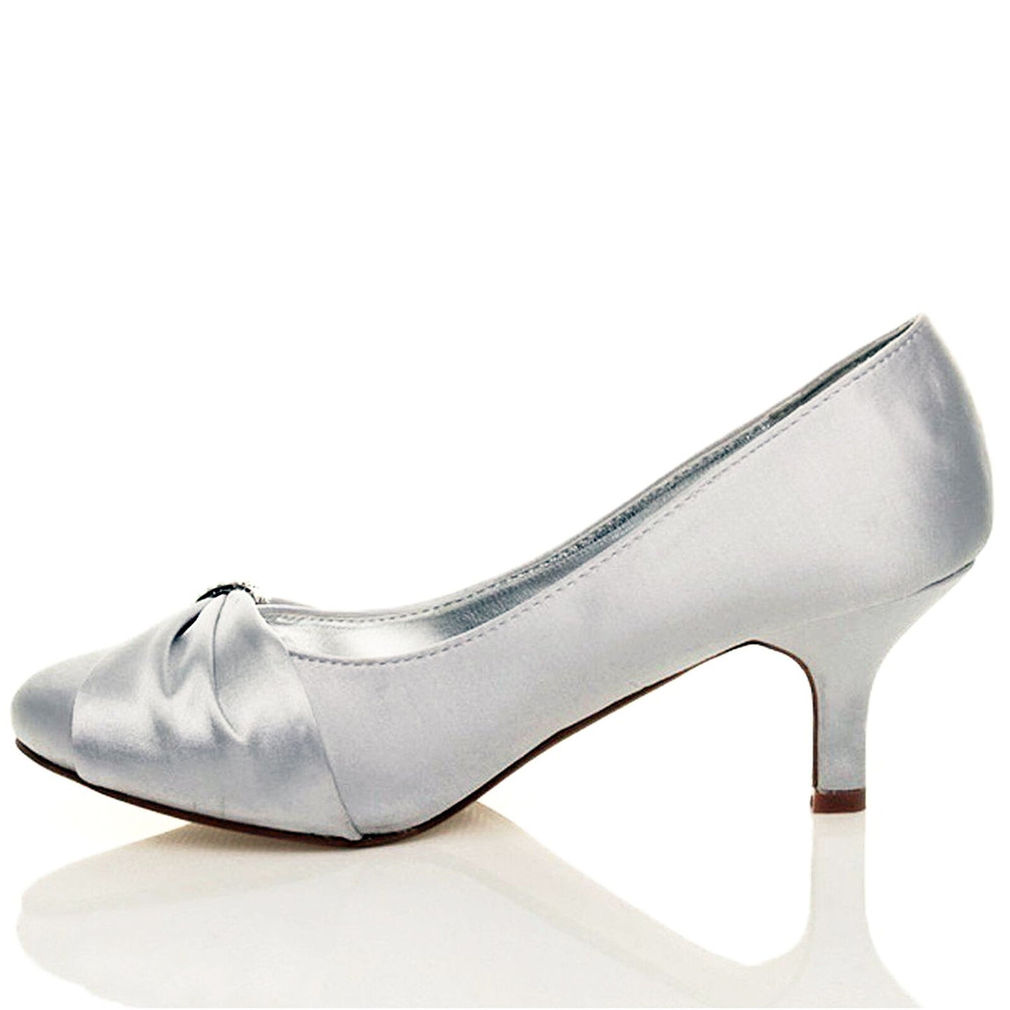 WOMENS SHOES BRIDAL LADIES WEDDING BRIDESMAID STILETTO LOW KITTEN MID SATIN HEEL