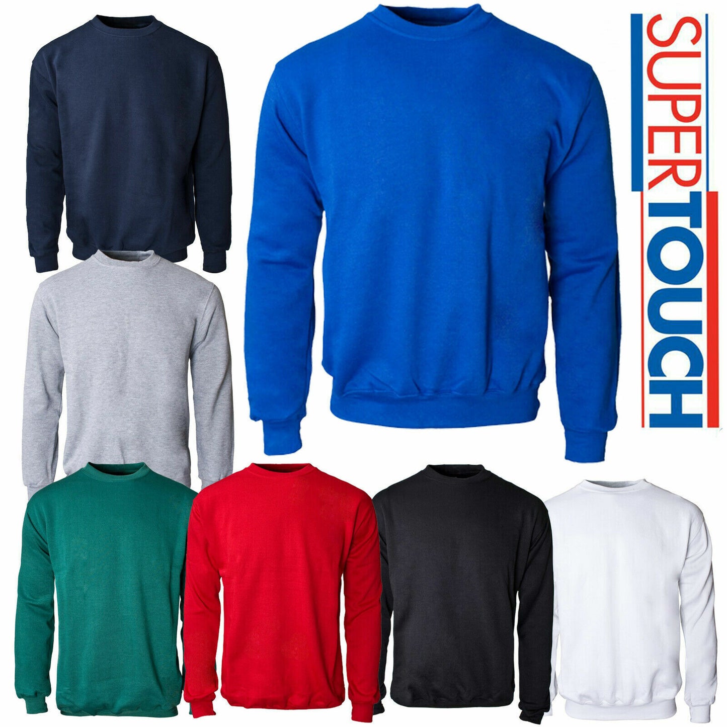 Mens Plain Poly Cotton Work Sweatshirt Causal Crew Neck Long Sleeve Top Jumper